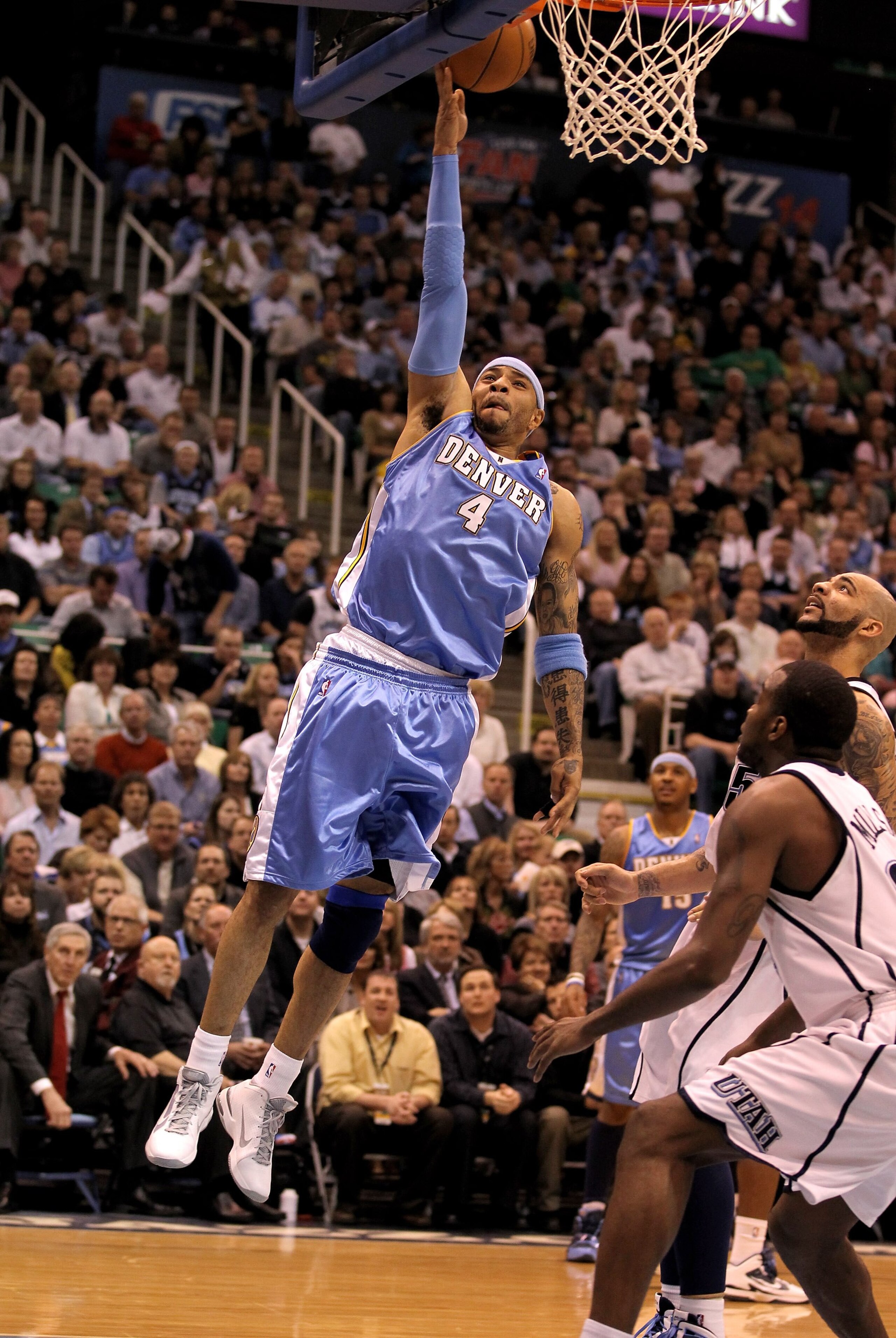 SALT LAKE CITY - APRIL 30:  Kenyon Martin #4 of the Denver Nuggets shoots the ball during their loss to the Utah Jazz in Game Six of the Western Conference Quarterfinals of the 2010 NBA Playoffs at EnergySolutions Arena on April 30, 2010 in Salt Lake City