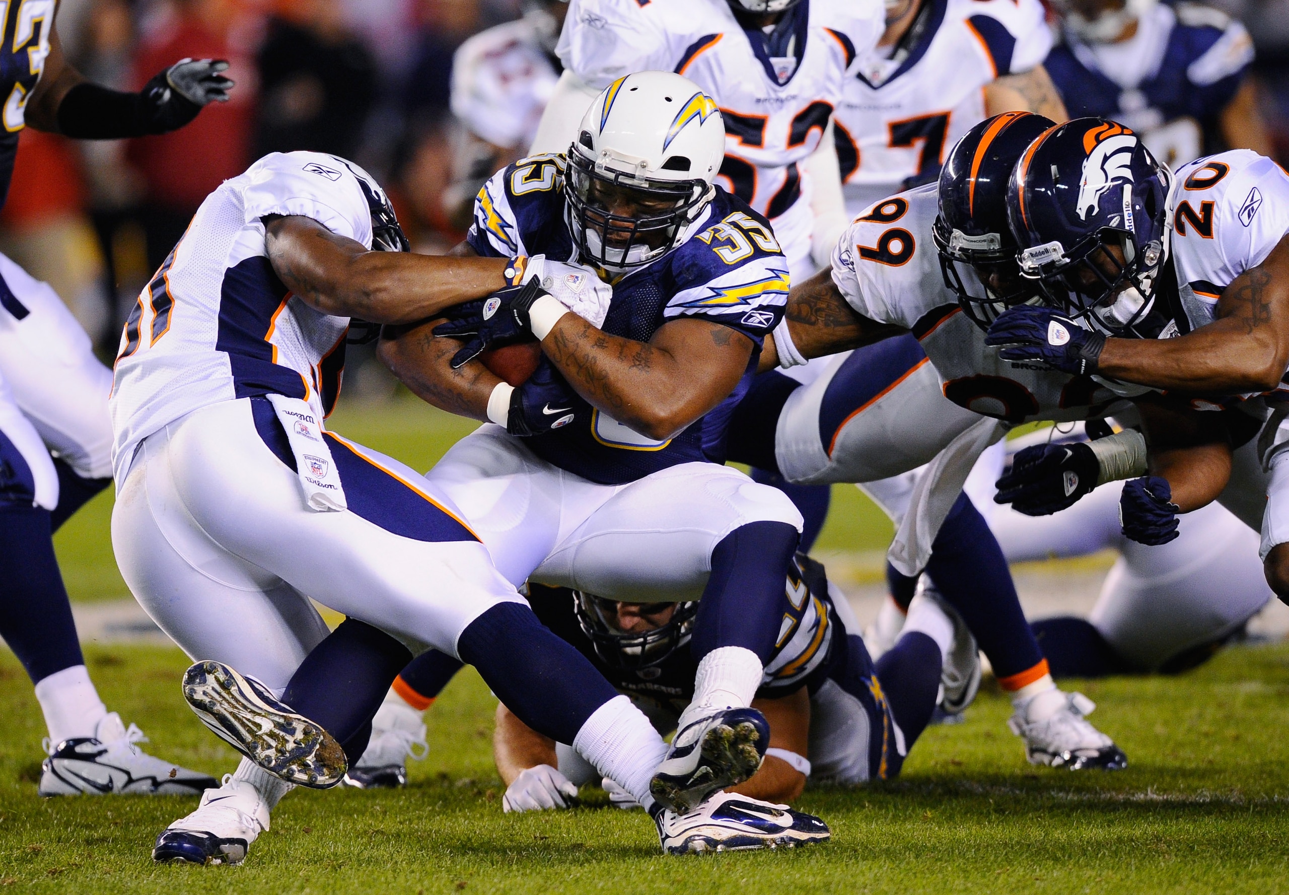 SAN DIEGO - NOVEMBER 22: Mike Tolbert #35 of the San Diego Chargers in action against Denver Broncos at Qualcomm Stadium on November 22, 2010 in San Diego, California. (Photo by Kevork Djansezian/Getty Images) SAN DIEGO - NOVEMBER 22: Mike Tolbert #35 of the San Diego Chargers in action against Denver Broncos at Qualcomm Stadium on November 22, 2010 in San Diego, California. (Photo by Kevork Djansezian/Getty Images)