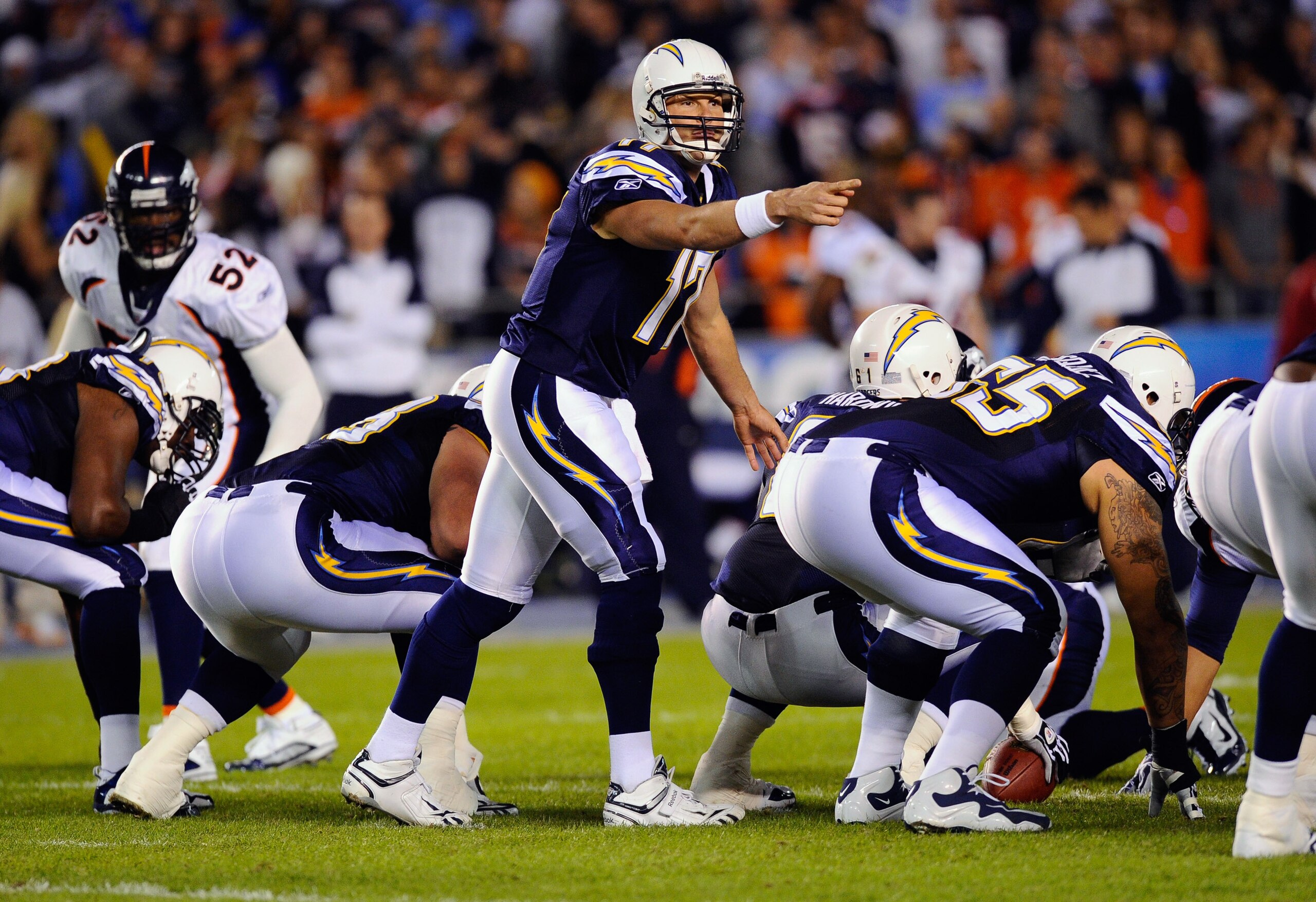 SAN DIEGO - NOVEMBER 22:  Quarterback Philip Rivers #17 of the San Diego Chargers in action  against Denver Broncos at Qualcomm Stadium on November 22, 2010 in San Diego, California. (Photo by Kevork Djansezian/Getty Images)