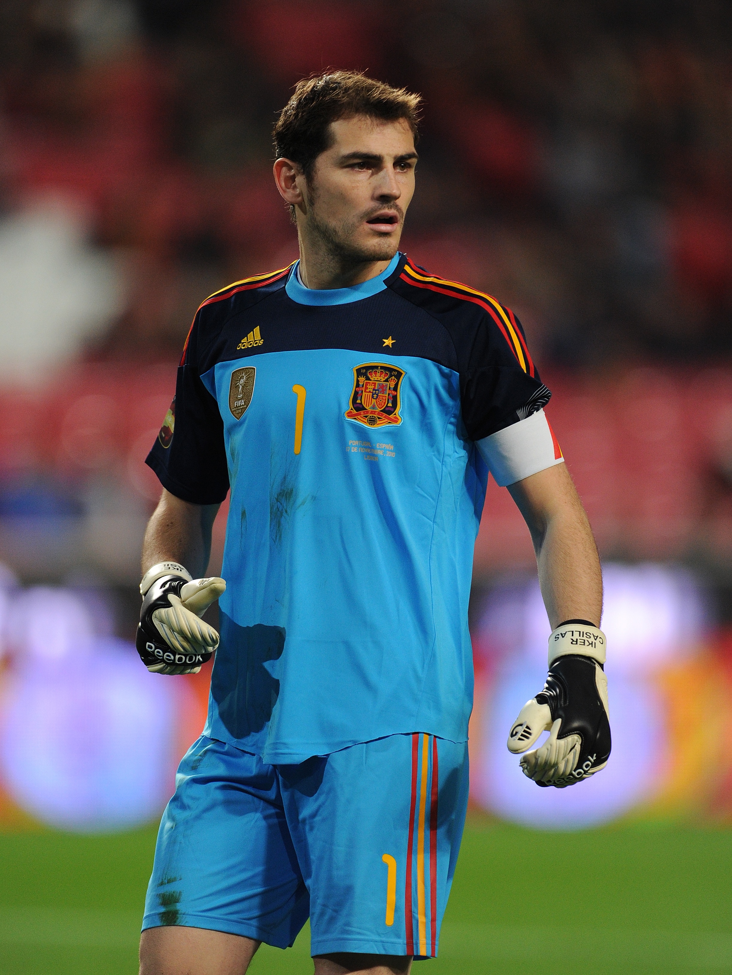 LISBON, PORTUGAL - NOVEMBER 17:  Goalkeeper Iker Casillas of Spain looks on during the International Friendly match between Portugal and Spain at the Estadio da Luz on November 17, 2010 in Lisbon, Portugal.  (Photo by Jasper Juinen/Getty Images)