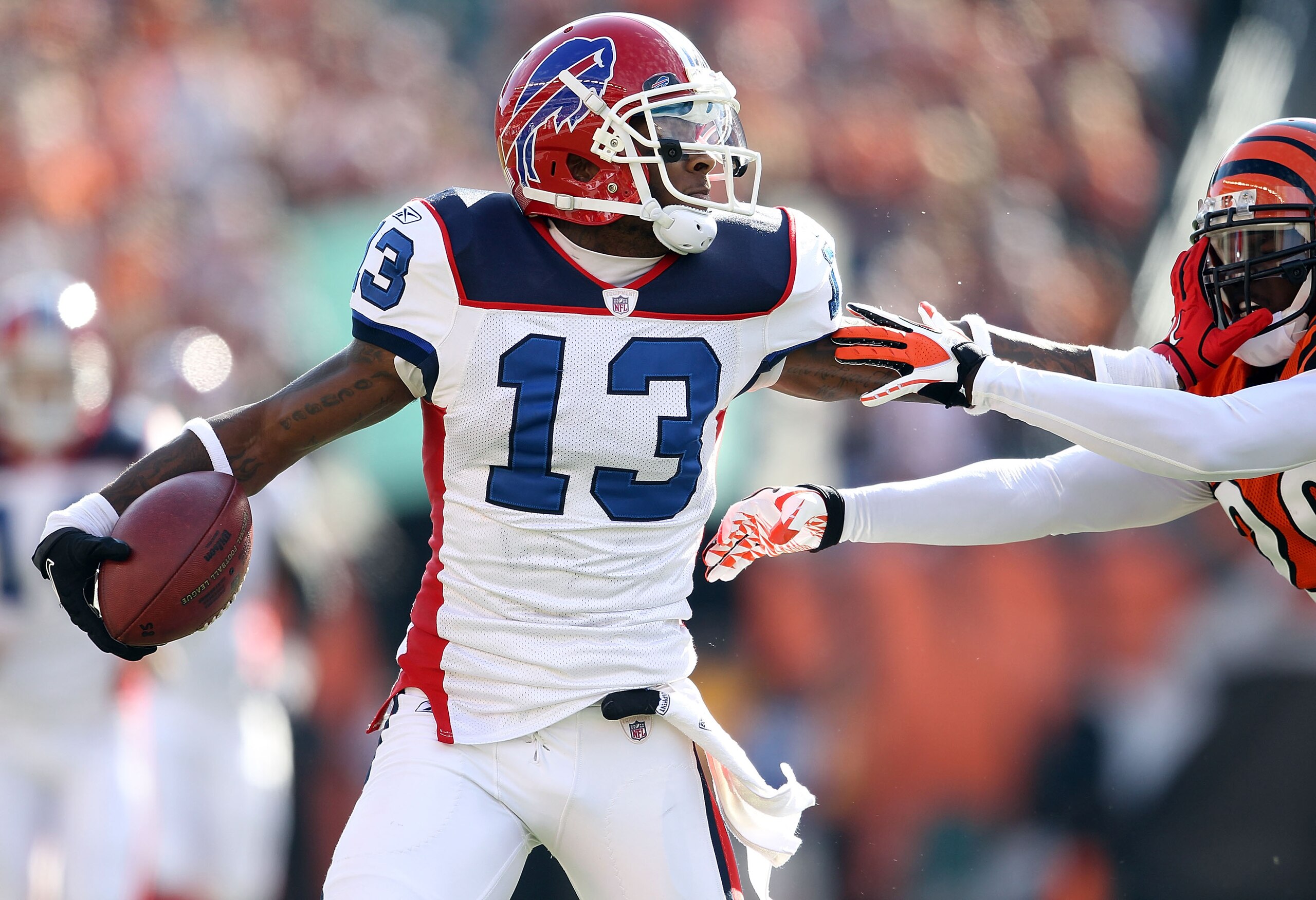 CINCINNATI - NOVEMBER 21: Steve Johnson #13 of the Buffalo Bills runs with the ball after a reception during NFL game against the Cincinnati Bengals at Paul Brown Stadium on November 21, 2010 in Cincinnati, Ohio. The Bills won 49-31. (Photo by Andy Lyon CINCINNATI - NOVEMBER 21: Steve Johnson #13 of the Buffalo Bills runs with the ball after a reception during NFL game against the Cincinnati Bengals at Paul Brown Stadium on November 21, 2010 in Cincinnati, Ohio. The Bills won 49-31. (Photo by Andy Lyon