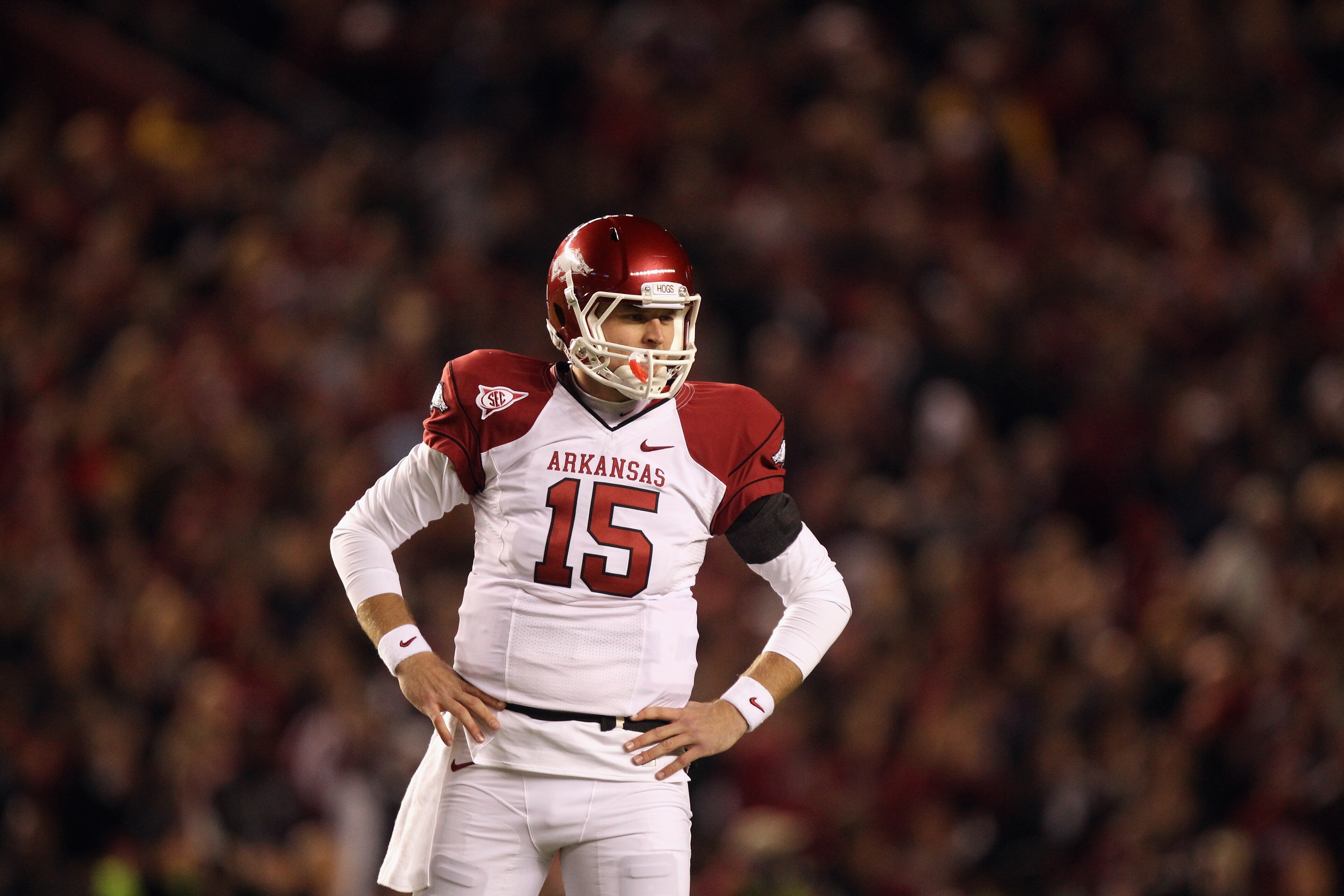 COLUMBIA, SC - NOVEMBER 06: Ryan Mallett #15 of the Arkansas Razorbacks against the South Carolina Gamecocks during their game at Williams-Brice Stadium on November 6, 2010 in Columbia, South Carolina. (Photo by Streeter Lecka/Getty Images) COLUMBIA, SC - NOVEMBER 06: Ryan Mallett #15 of the Arkansas Razorbacks against the South Carolina Gamecocks during their game at Williams-Brice Stadium on November 6, 2010 in Columbia, South Carolina. (Photo by Streeter Lecka/Getty Images)