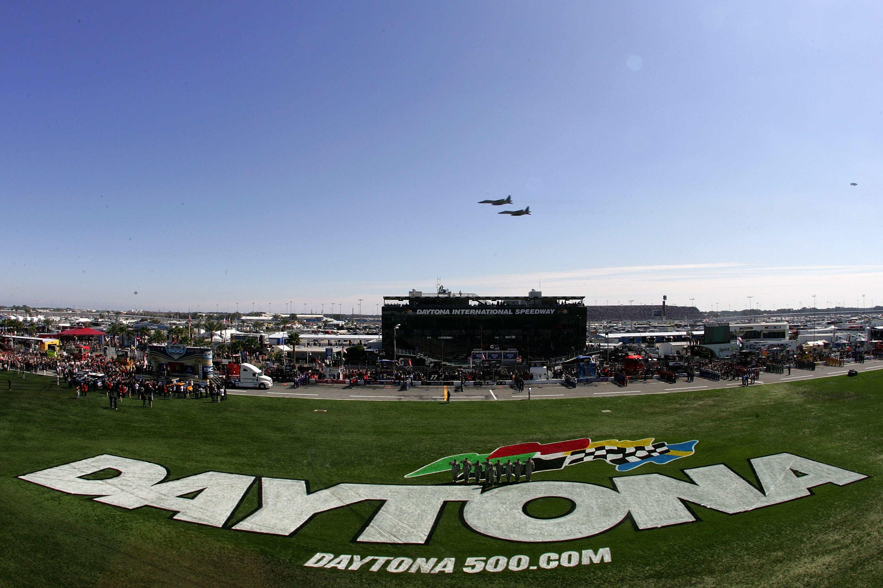 DAYTONA BEACH, FL - FEBRUARY 14:  Jets fly over the track during pre race ceremonies for the NASCAR Sprint Cup Series Daytona 500 at Daytona International Speedway on February 14, 2010 in Daytona Beach, Florida.  (Photo by Todd Warshaw/Getty Images for NA
