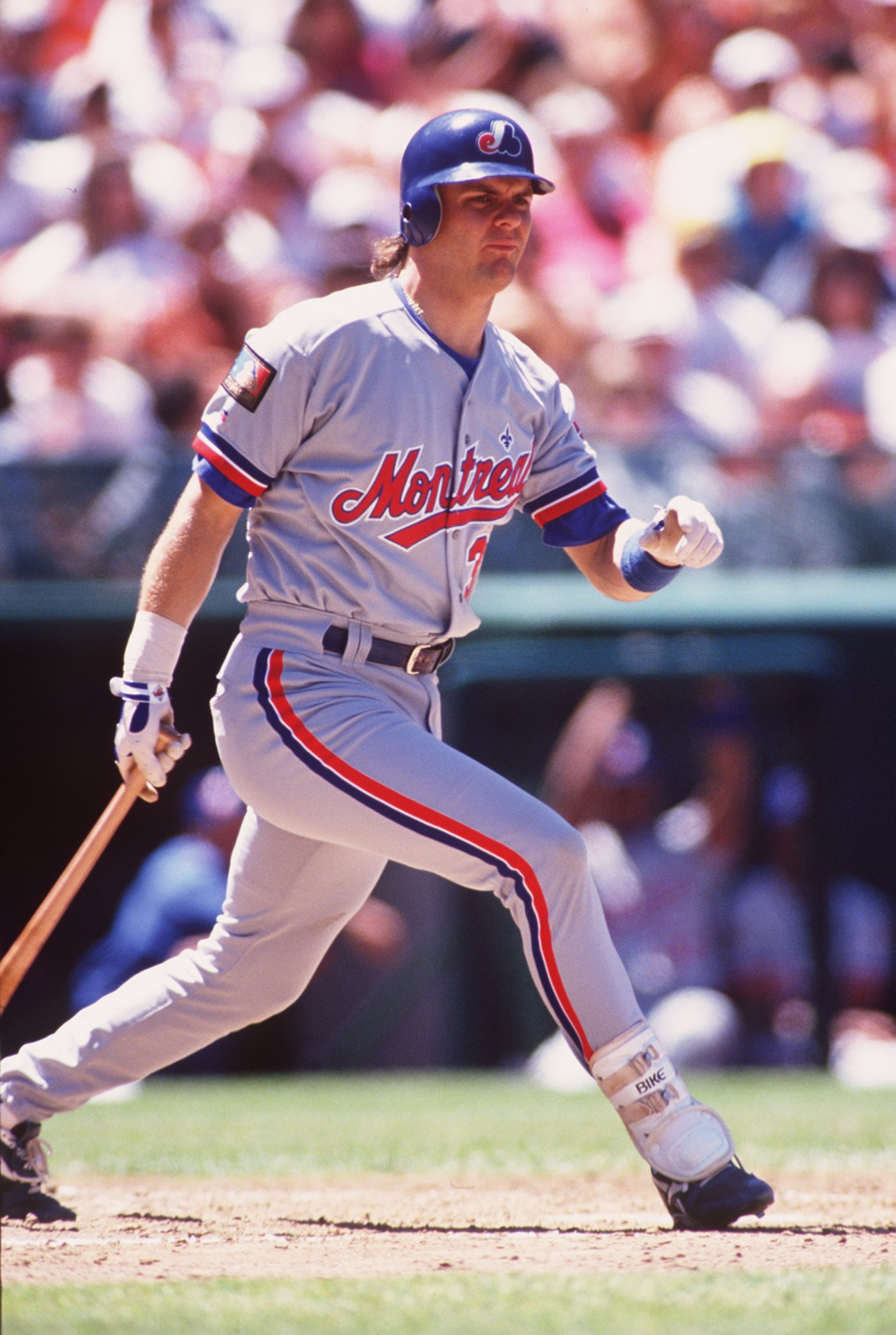 MONTREAL EXPOS OUTFIELDER LARRY WALKER BATS AGAINST THE GIANTS AT CANDLESTICK PARK IN SAN FRANCISCO.