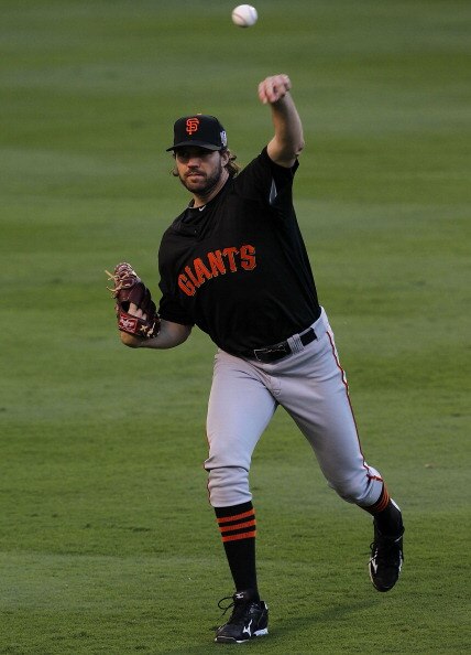 ARLINGTON, TX - OCTOBER 29:  Barry Zito of the San Francisco Giants during a team workout for the 2010 World Series at Rangers Ballpark in Arlington on October 29, 2010 in Arlington, Texas.  (Photo by Ronald Martinez/Getty Images)