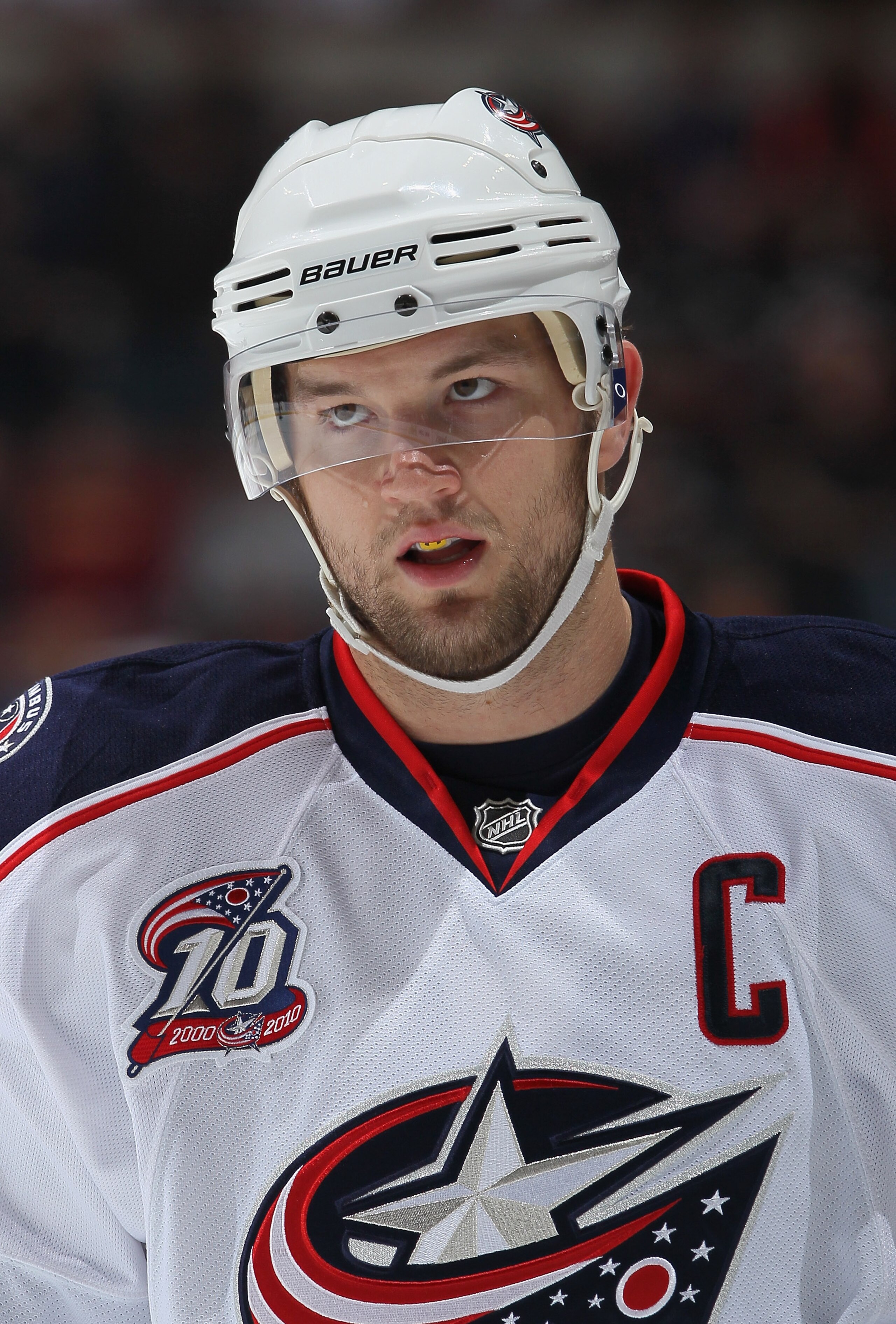 ANAHEIM, CA - NOVEMBER 19:  Rick Nash #61 of the Columbus Blue Jackets looks on against the Anaheim Ducks at the Honda Center on November 19, 2010 in Anaheim, California.  (Photo by Jeff Gross/Getty Images)