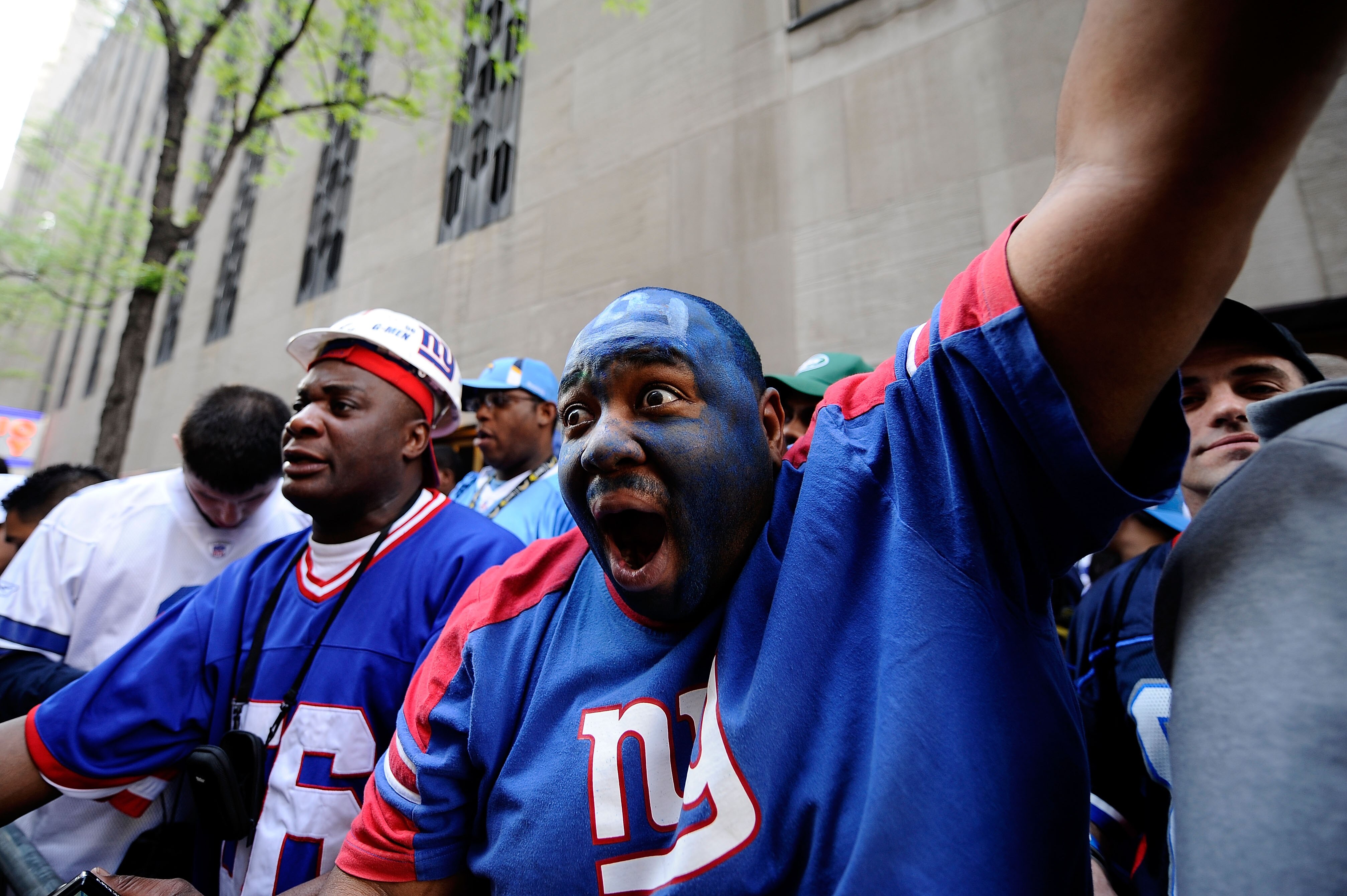 NEW YORK - APRIL 22:  New York Giants fan Karim Simmions of the Bronx attends the 2010 NFL Draft at Radio City Music Hall on April 22, 2010 in New York City.  (Photo by Jeff Zelevansky/Getty Images)