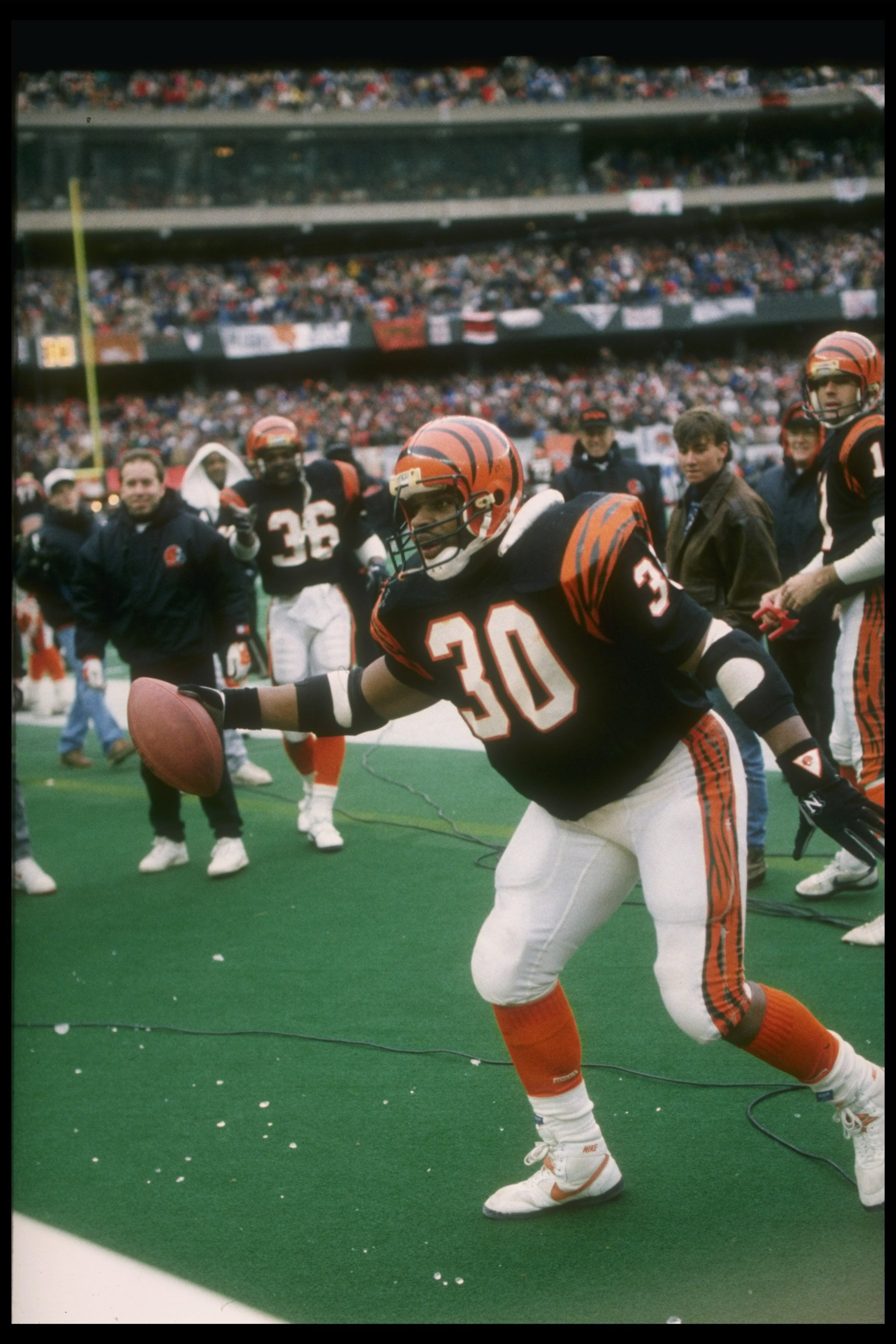 8 Jan 1989: Running back Ickey Woods of the Cincinnati Bengals celebrates during a playoff game against the Buffalo Bills at Riverfront Stadium in Cincinnati, Ohio. The Bengals won the game, 21-10. 8 Jan 1989: Running back Ickey Woods of the Cincinnati Bengals celebrates during a playoff game against the Buffalo Bills at Riverfront Stadium in Cincinnati, Ohio. The Bengals won the game, 21-10.