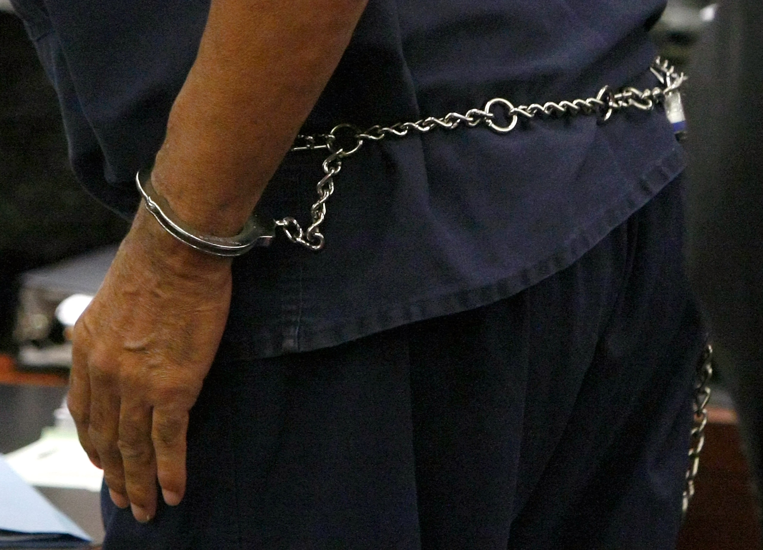 LAS VEGAS - DECEMBER 05:  O.J. Simpson appears in shackles during his sentencing hearing at the Clark County Regional Justice Center December 5, 2008 in Las Vegas, Nevada. Simpson and co-defendant Clarence 'C.J.' Stewart were sentenced on 12 charges, incl