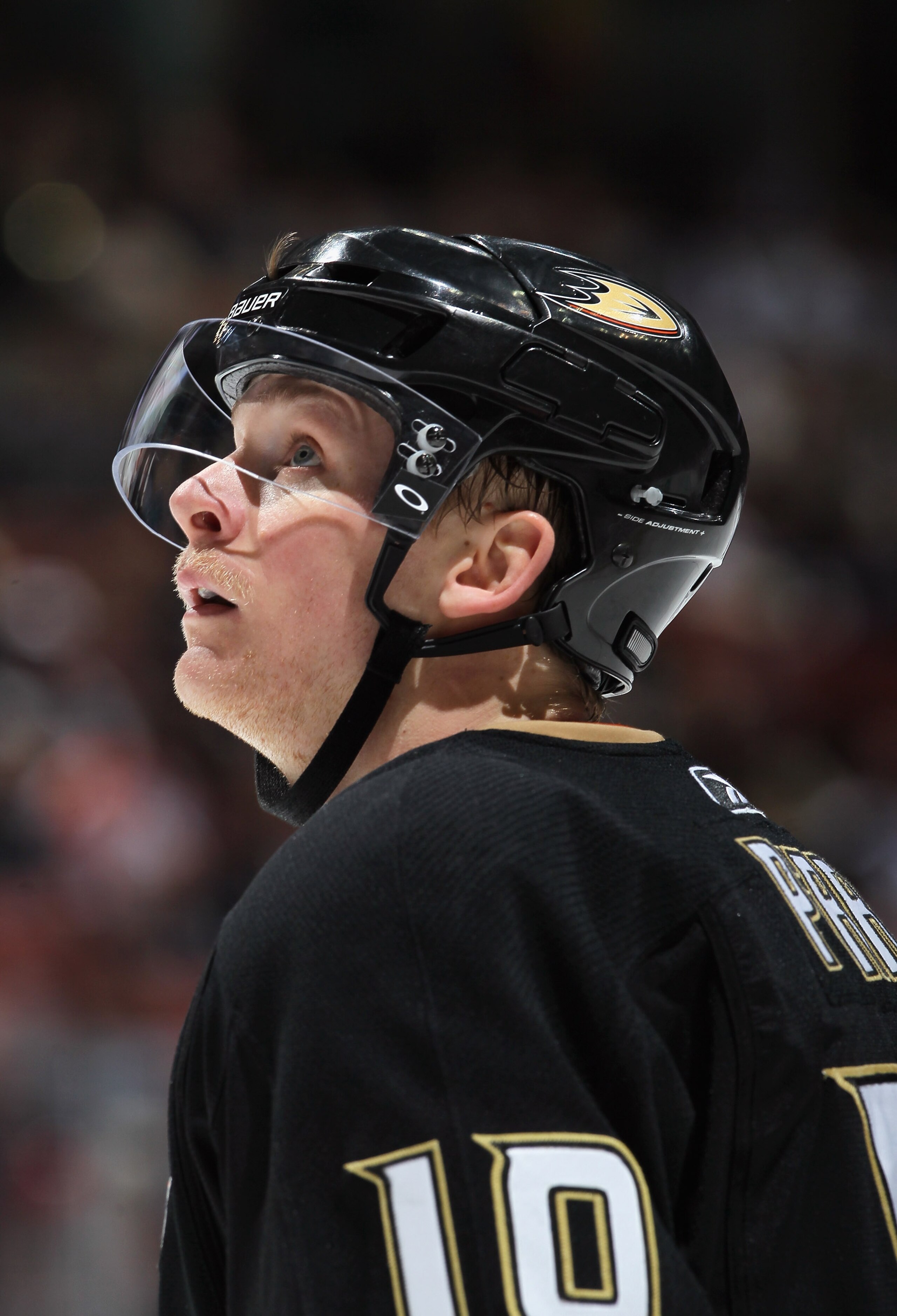 ANAHEIM, CA - NOVEMBER 21:  Corey Perry #10 of the Anaheim Ducks looks on against the Edmonton Oilers at the Honda Center on November 21, 2010 in Anaheim, California.  (Photo by Jeff Gross/Getty Images)