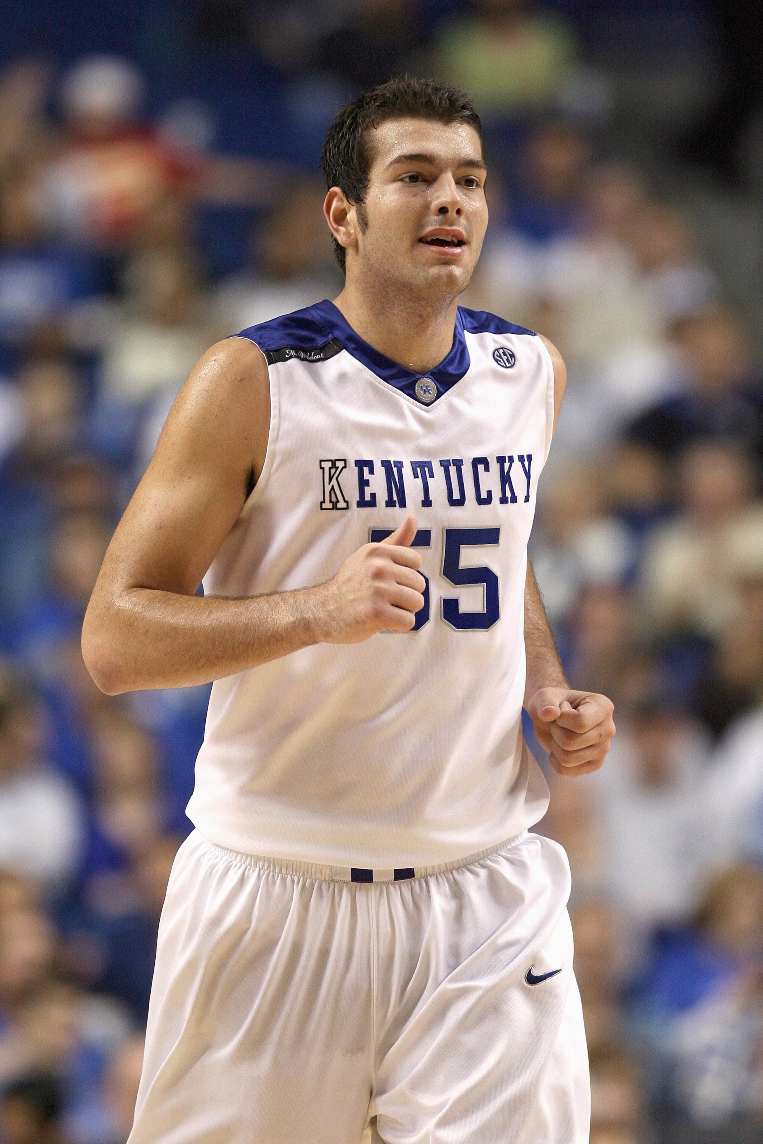 LEXINGTON, KY - NOVEMBER 03: Josh Harrellson #55 of the Kentucky Wildcats jogs down the court during the game against the Missouri-St.Louis Tritons at Rupp Arena on November 3, 2008 in Lexington, Kentucky.  (Photo by Andy Lyons/Getty Images)
