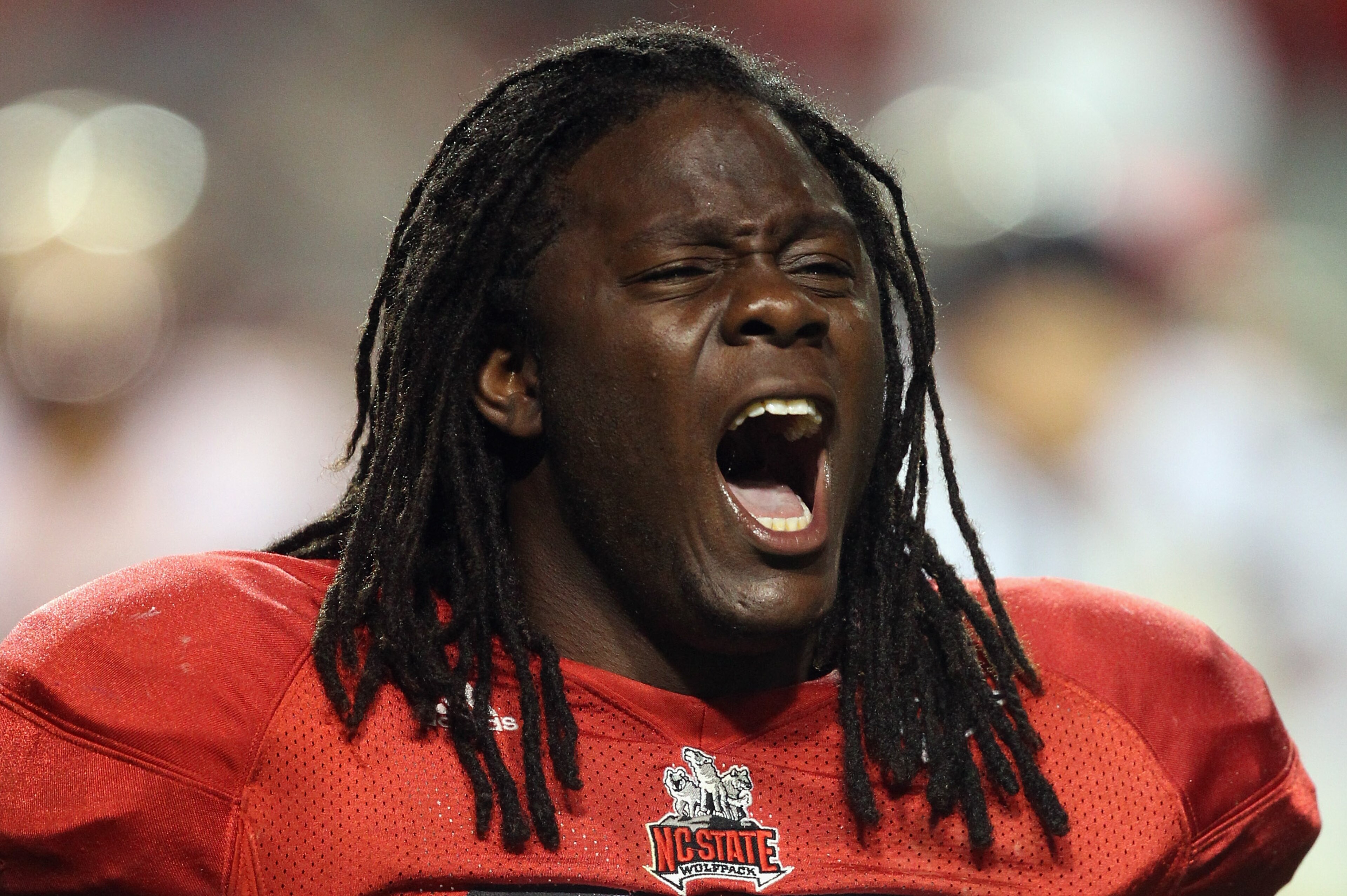 RALEIGH, NC - OCTOBER 28:  Terrell Manning #35 of the North Carolina State Wolfpack celebrates after a 28-24 victory over the Florida State Seminoles during their game at Carter-Finley Stadium on October 28, 2010 in Raleigh, North Carolina.  (Photo by Str