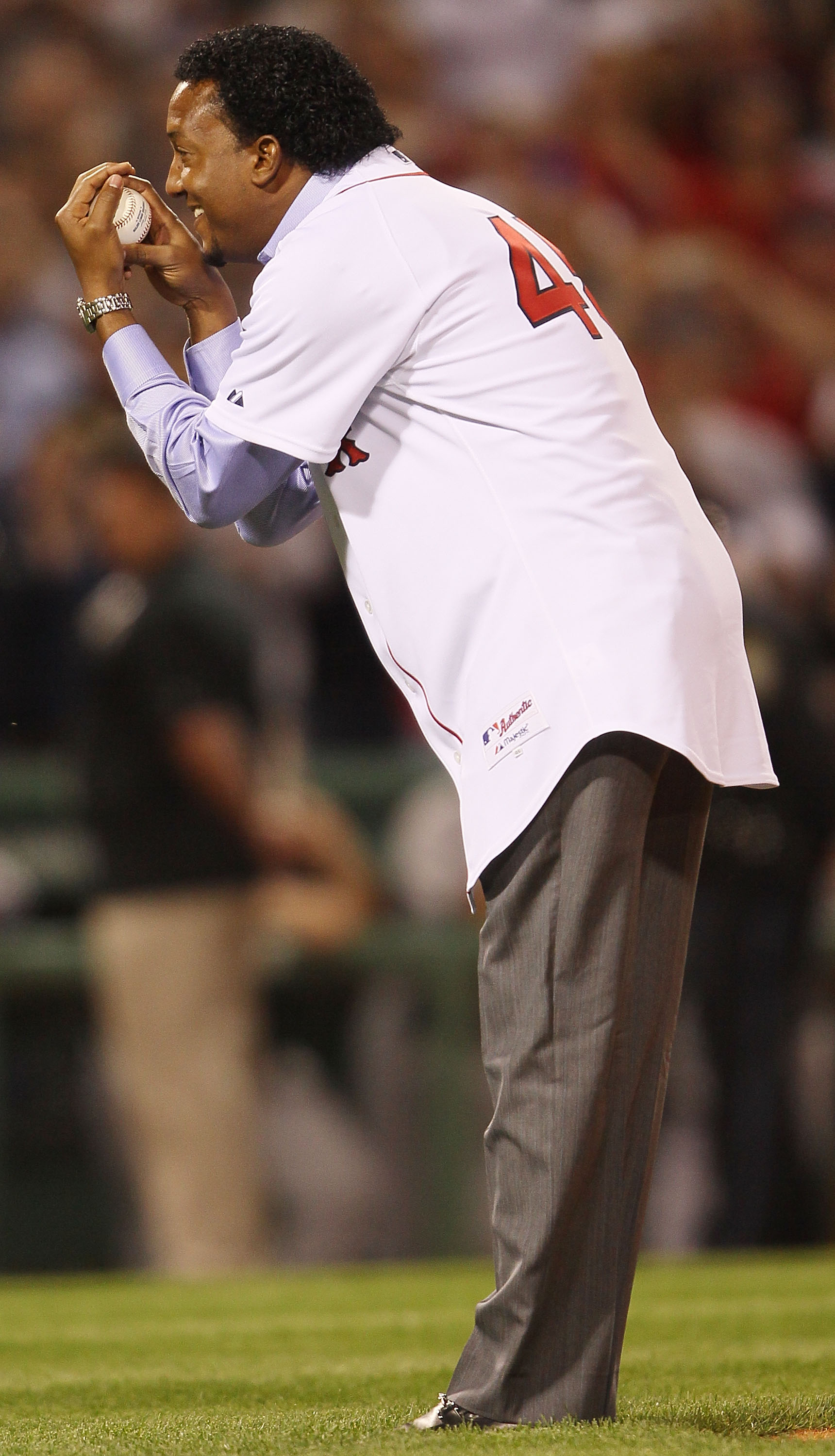 BOSTON - APRIL 04: Former Boston Red Sox pitcher Pedro Martinez throws out the ceremonial first pitch before the game againt the New York Yankees on April 4, 2010 during Opening Night at Fenway Park in Boston, Massachusetts. (Photo by Elsa/Getty Images) BOSTON - APRIL 04: Former Boston Red Sox pitcher Pedro Martinez throws out the ceremonial first pitch before the game againt the New York Yankees on April 4, 2010 during Opening Night at Fenway Park in Boston, Massachusetts. (Photo by Elsa/Getty Images)