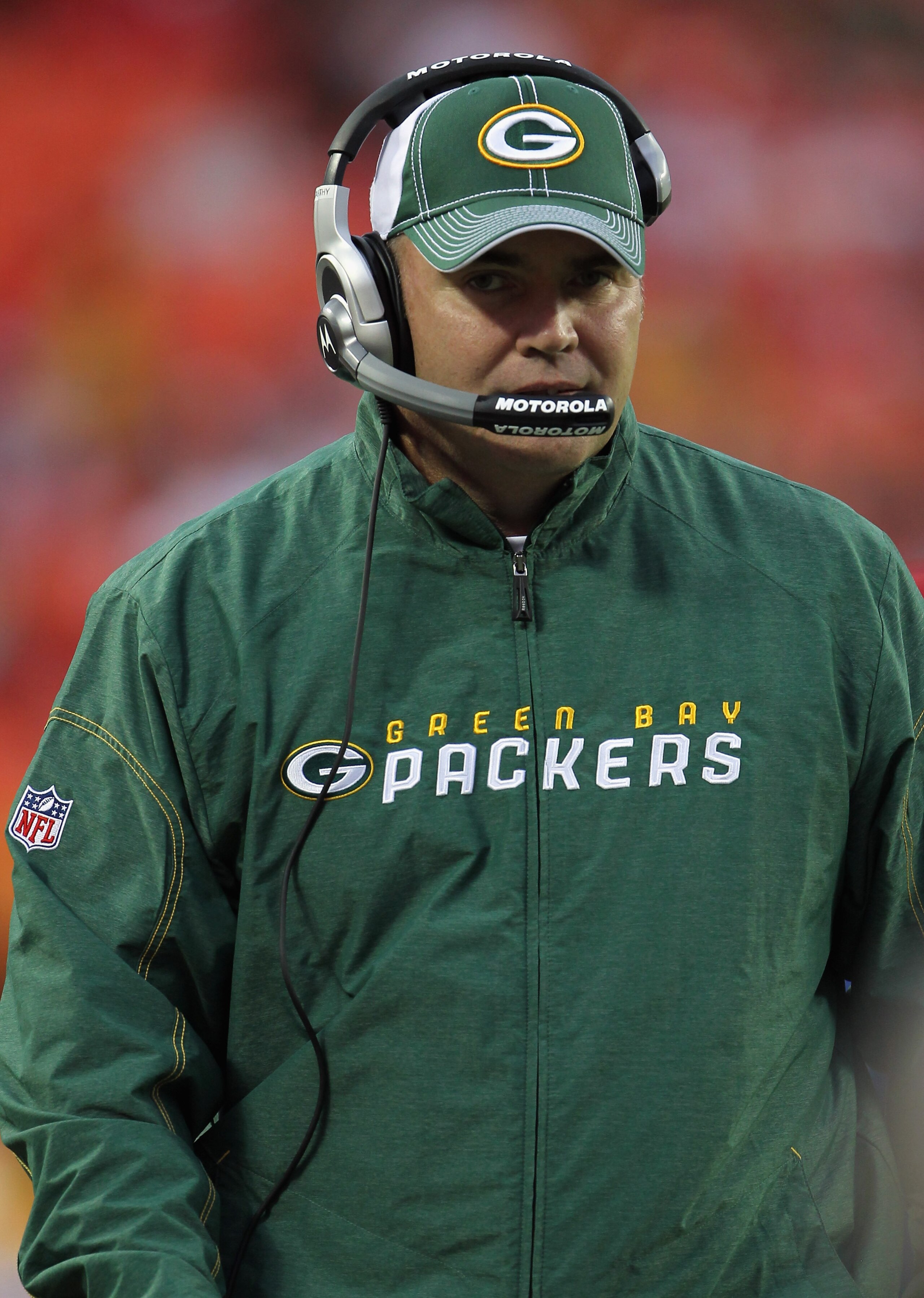 KANSAS CITY, MO - SEPTEMBER 02:  Head coach Mike McCarthy of the Green Bay Packers coaches from the sidelines during the game against the Kansas City Chiefs on September 2, 2010 at Arrowhead Stadium in Kansas City, Missouri.  (Photo by Jamie Squire/Getty