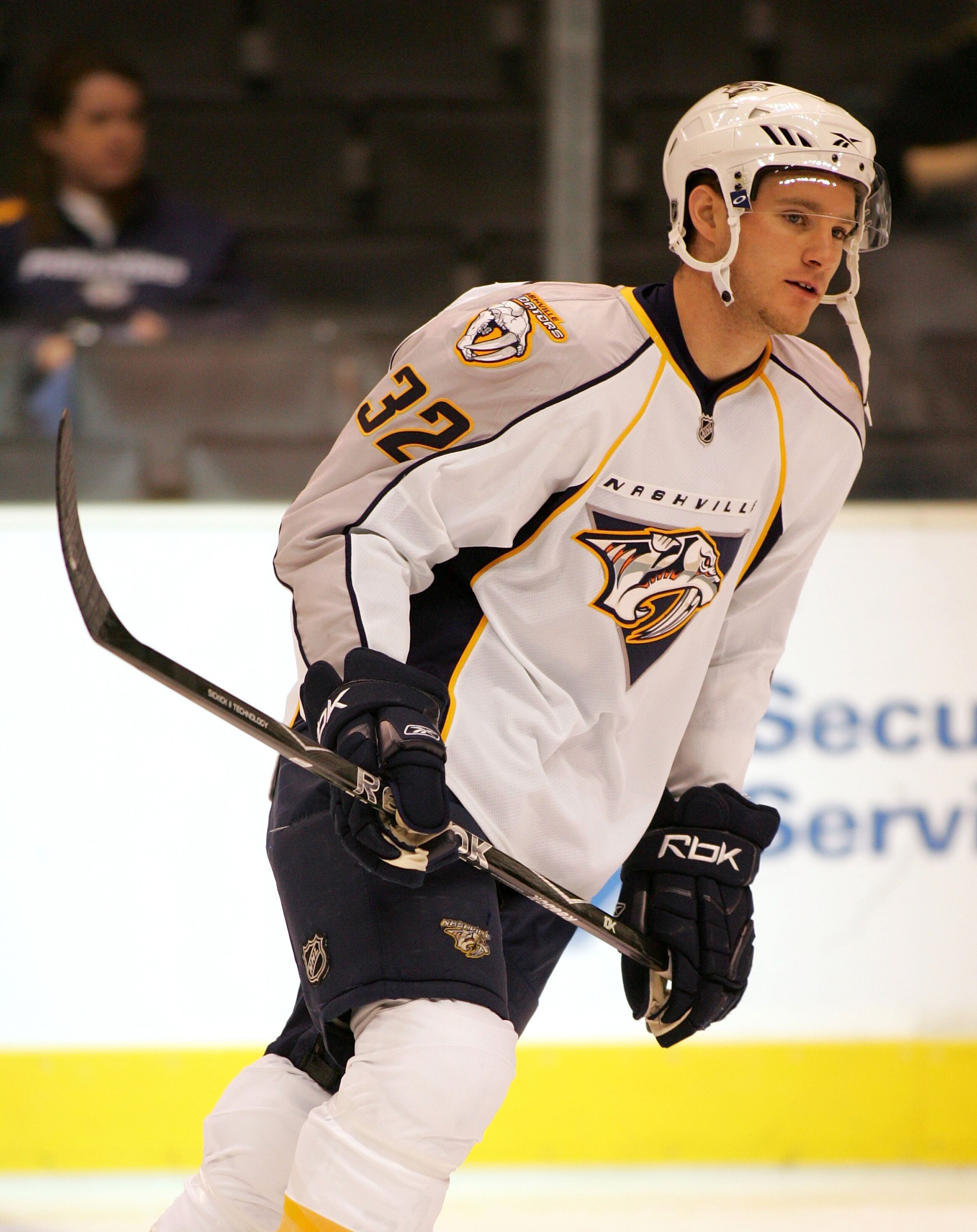 LOS ANGELES, CA - NOVEMBER 07:  Cody Franson #32 of the Nashville Predators warms up prior to their NHL game against the Los Angeles Kings at the Staples Center on November 7, 2009 in Los Angeles, California. The Predators defeated the Kings 3-1.  (Photo 