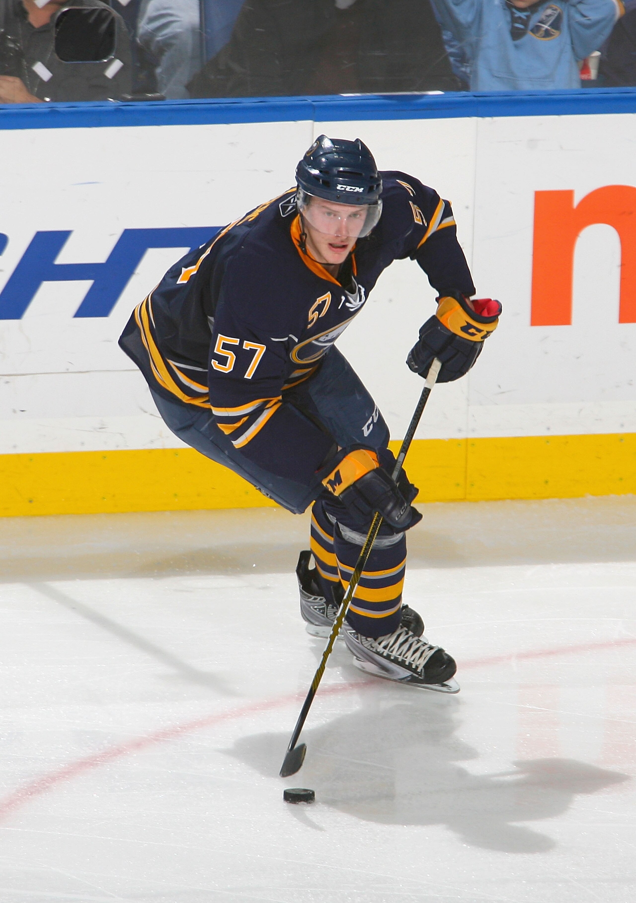 BUFFALO, NY - NOVEMBER 13: Tyler Myers #57 of the Buffalo Sabres skates against the Washington Capitals at HSBC Arena on November13, 2010 in Buffalo, New York. Buffalo won 3-2 in overtime.  (Photo by Rick Stewart/Getty Images)
