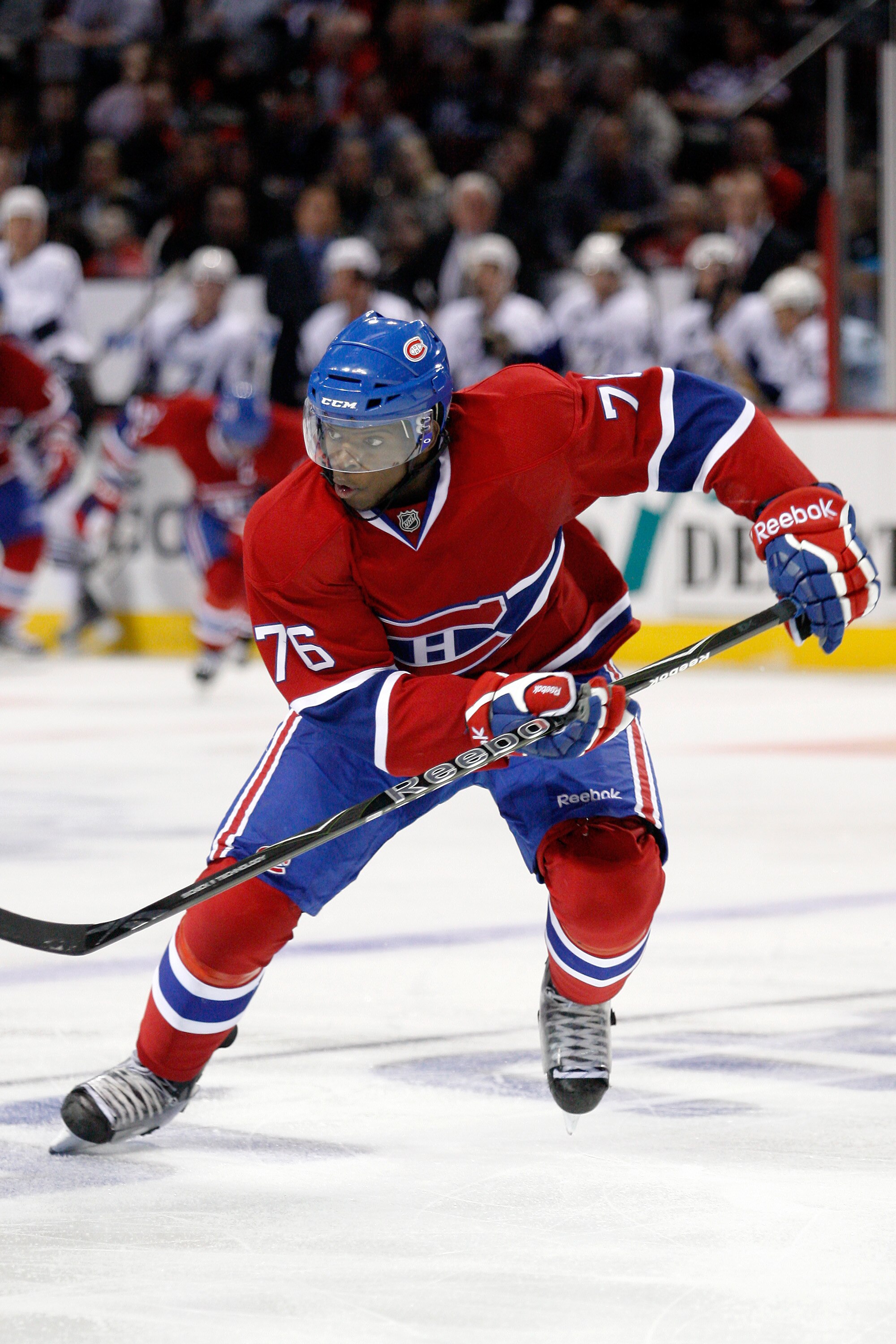 MONTREAL- OCTOBER 13:  P.K. Subban #76 of the Montreal Canadiens skates during the NHL game against the Tampa Bay Lightning at the Bell Centre on October 13, 2010 in Montreal, Quebec, Canada.   The Lightning defeated the Canadiens 4-3 in overtime.  (Photo