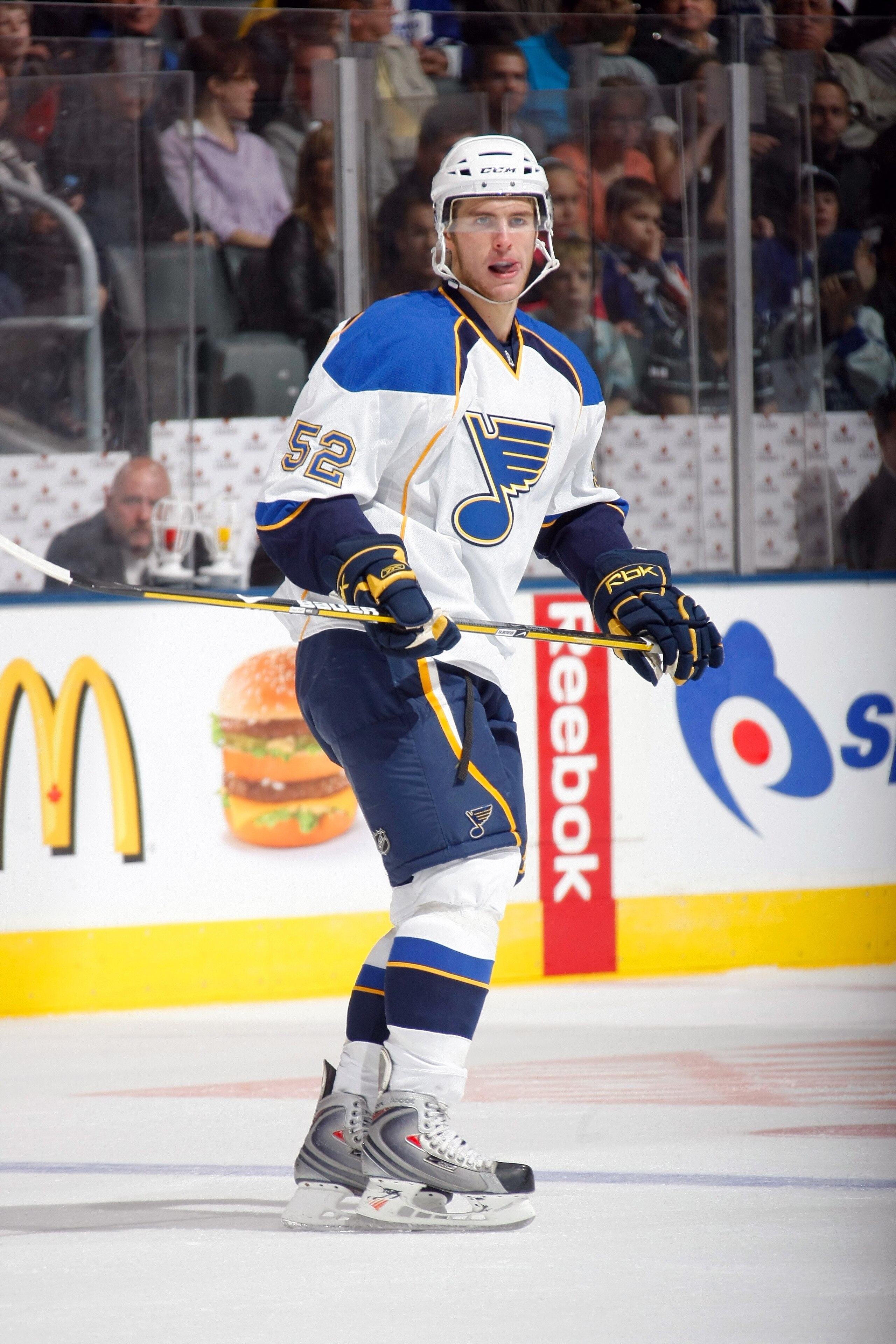 TORONTO - SEPTEMBER 29:  Alex Pietrangelo #52 of the St. Louis Blues skates during their NHL preseason game against the Toronto Maple Leafs at the Air Canada Centre on September 29, 2008 in Toronto, Ontario, Canada. The Leafs defeated the Blues 4-3 in sho