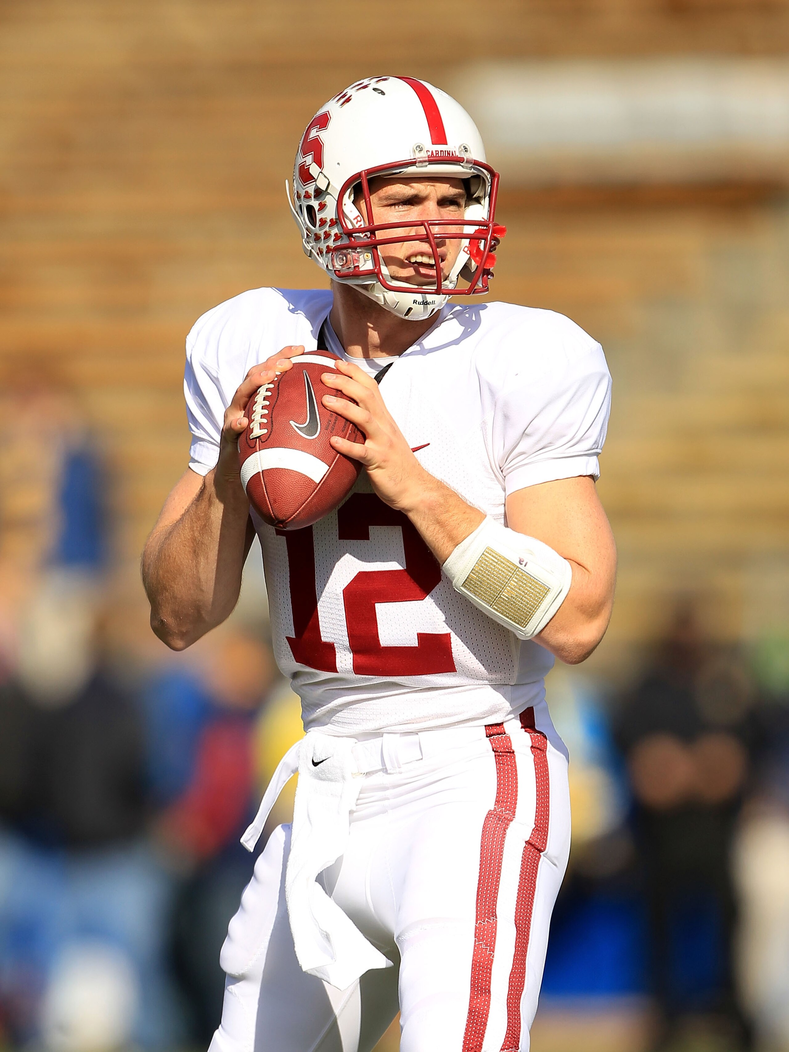 BERKELEY, CA - NOVEMBER 20:  Andrew Luck #12 of the Stanford Cardinal warms up before their game against the California Golden Bears at California Memorial Stadium on November 20, 2010 in Berkeley, California.  (Photo by Ezra Shaw/Getty Images)