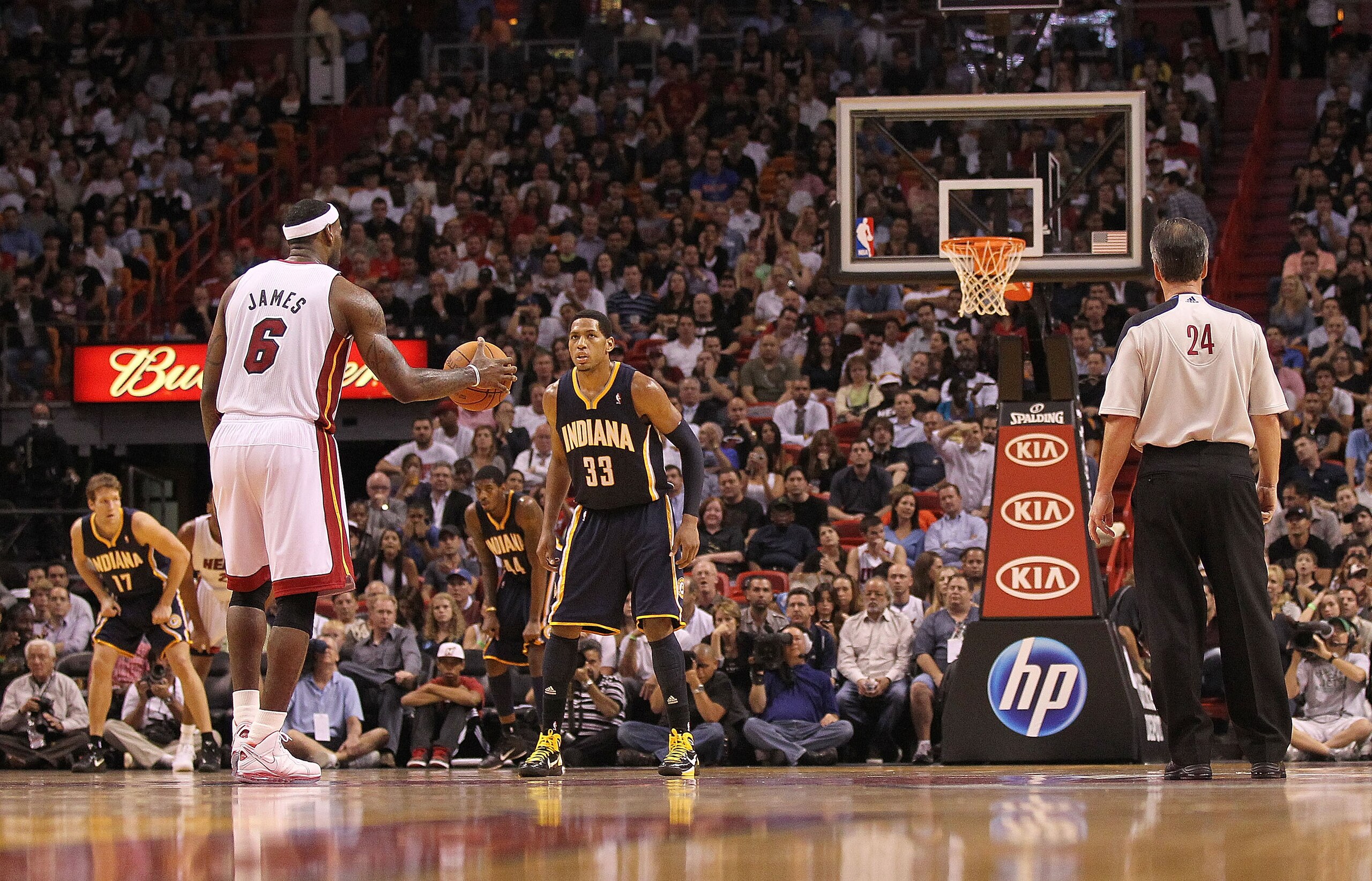 MIAMI - NOVEMBER 22:  LeBron James #6 of the Miami Heat brings the ball up the court during a game against the Indiana Pacers at American Airlines Arena on November 22, 2010 in Miami, Florida. NOTE TO USER: User expressly acknowledges and agrees that, by