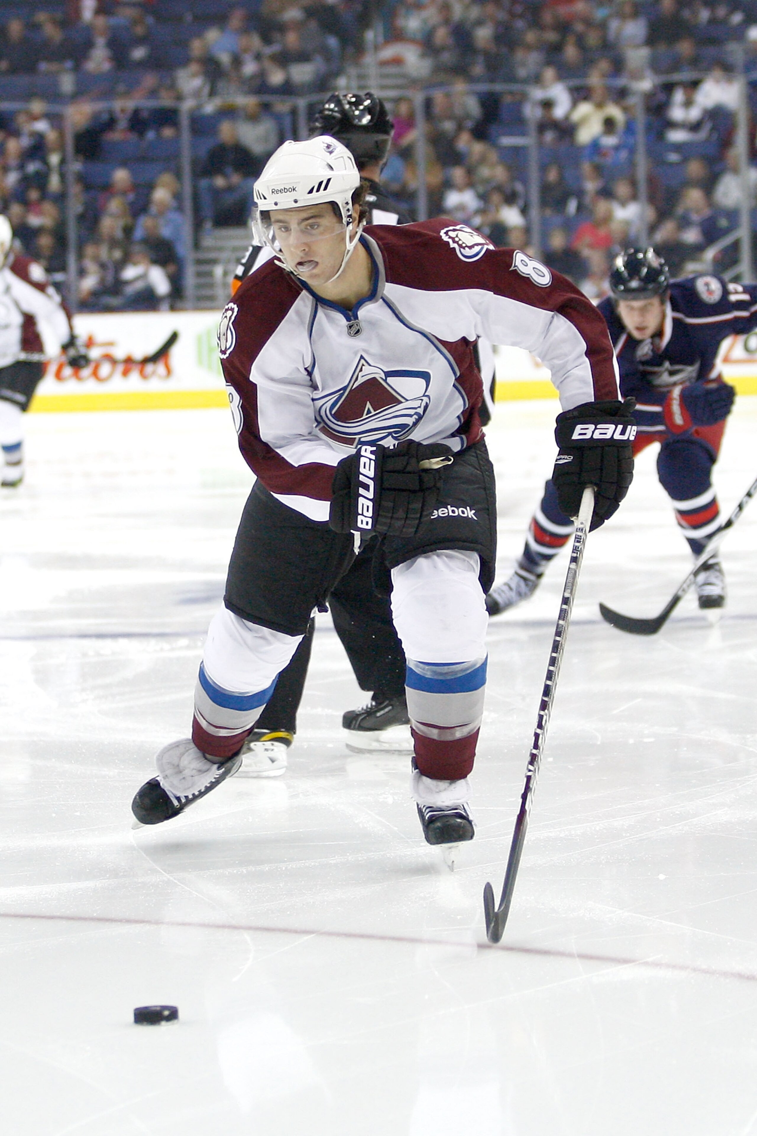 COLUMBUS,OH - NOVEMBER 12: Kevin Shattenkirk #8 of the Colorado Avalanche skates with the puck against the Columbus Blue Jackets on November 12, 2010 at Nationwide Arena in Columbus, Ohio. (Photo by John Grieshop/Getty Images) COLUMBUS,OH - NOVEMBER 12: Kevin Shattenkirk #8 of the Colorado Avalanche skates with the puck against the Columbus Blue Jackets on November 12, 2010 at Nationwide Arena in Columbus, Ohio. (Photo by John Grieshop/Getty Images)