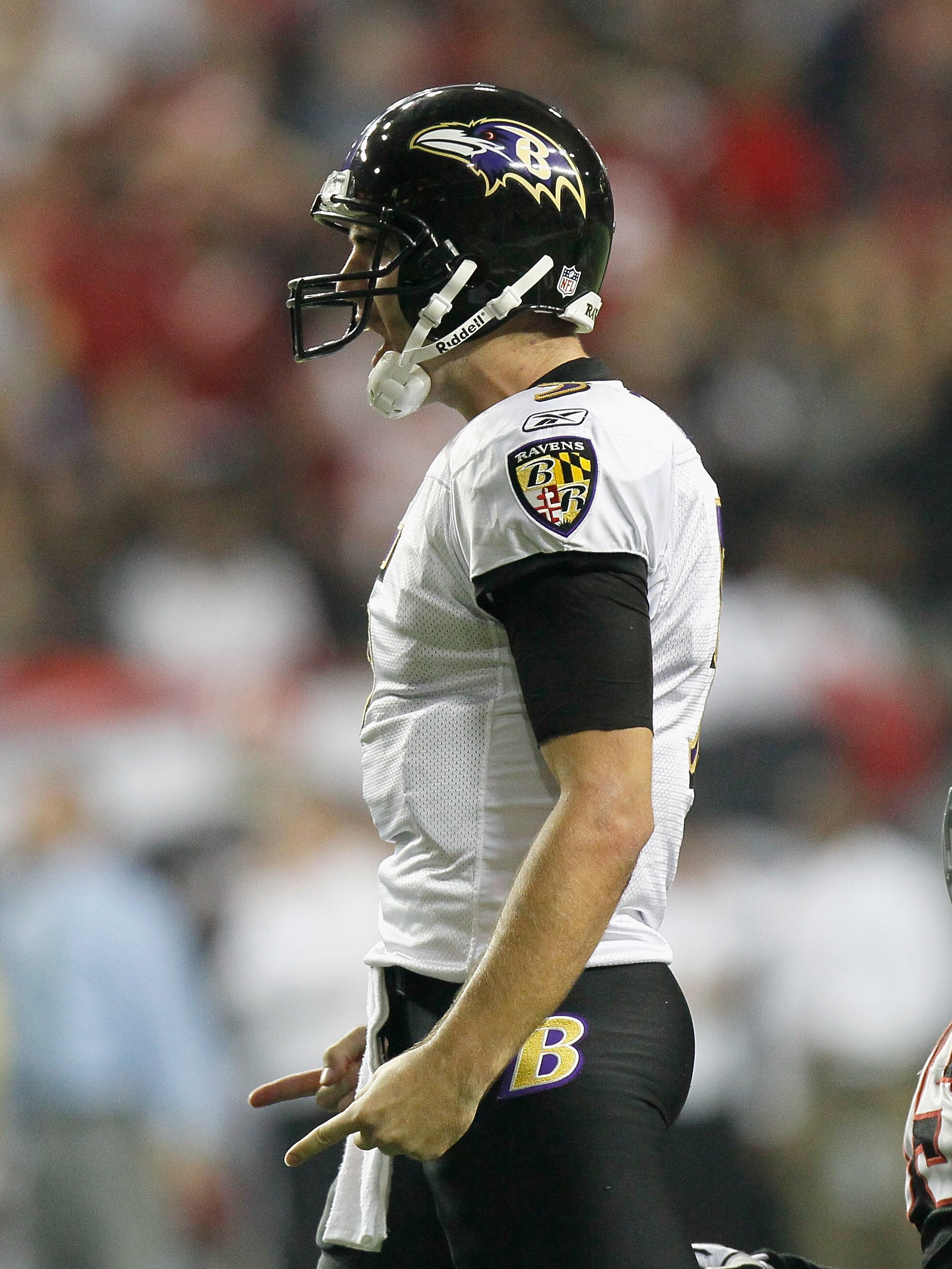 ATLANTA - NOVEMBER 11:  Quarterback Joe Flacco #5 of the Baltimore Ravens against the Atlanta Falcons at Georgia Dome on November 11, 2010 in Atlanta, Georgia.  (Photo by Kevin C. Cox/Getty Images)