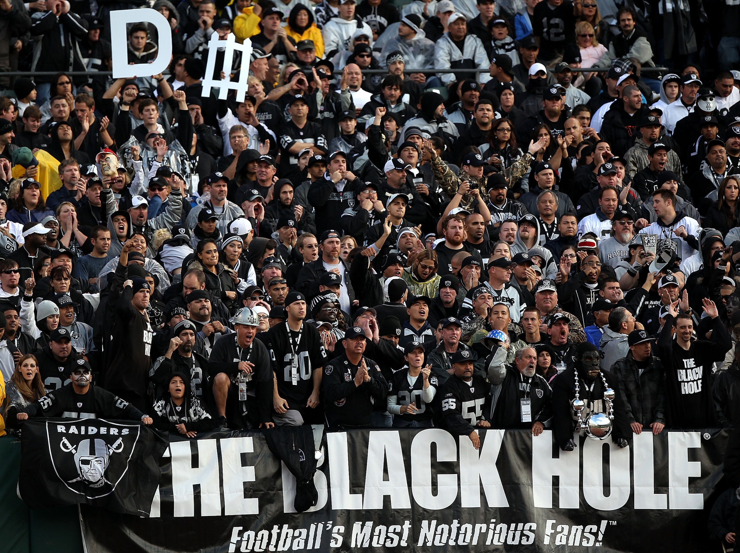 OAKLAND, CA - NOVEMBER 07: Fans of the Oakland Raiders look on against of the Kansas City Chiefs during an NFL game at Oakland-Alameda County Coliseum on November 7, 2010 in Oakland, California. (Photo by Jed Jacobsohn/Getty Images) OAKLAND, CA - NOVEMBER 07: Fans of the Oakland Raiders look on against of the Kansas City Chiefs during an NFL game at Oakland-Alameda County Coliseum on November 7, 2010 in Oakland, California. (Photo by Jed Jacobsohn/Getty Images)
