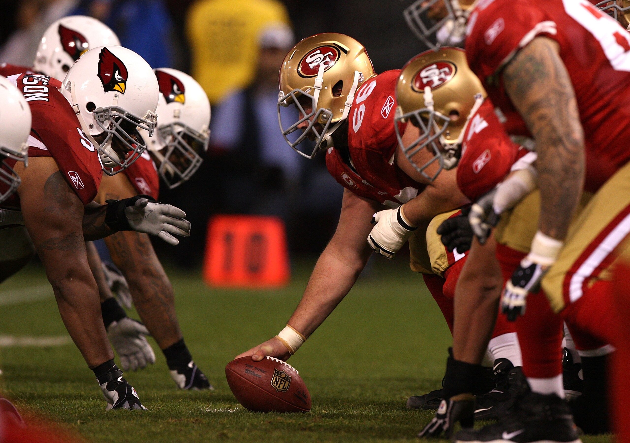 SAN FRANCISCO - DECEMBER 14: Members of the San Francisco 49ers in action against the Arizona Cardinals at Candlestick Park on December 14, 2009 in San Francisco, California. (Photo by Jed Jacobsohn/Getty Images) SAN FRANCISCO - DECEMBER 14: Members of the San Francisco 49ers in action against the Arizona Cardinals at Candlestick Park on December 14, 2009 in San Francisco, California. (Photo by Jed Jacobsohn/Getty Images)