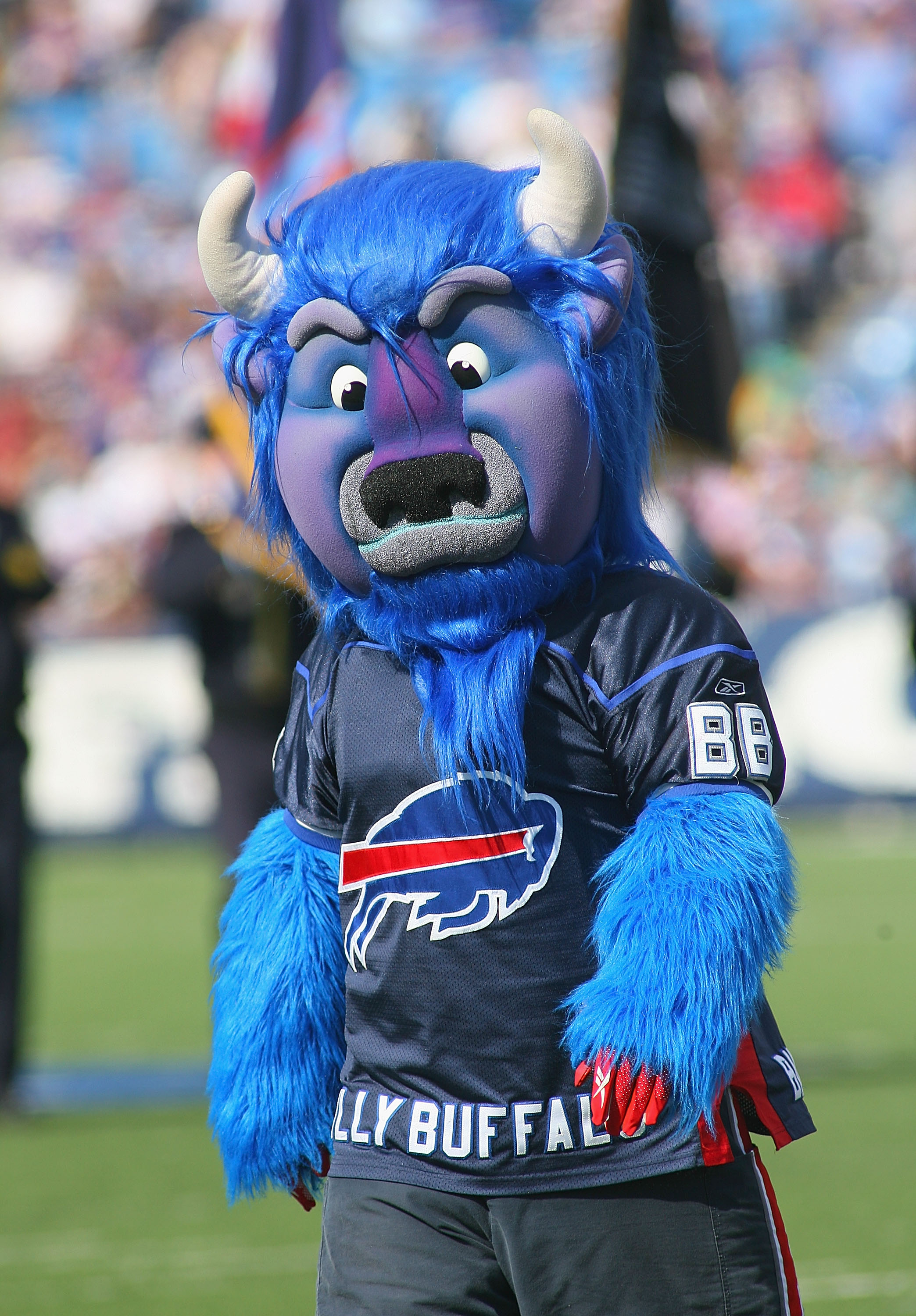 ORCHARD PARK, NY - OCTOBER 10: Buffalo Bills mascot Billy Buffalo walks off the field prior to play against the Jacksonville Jaguars at Ralph Wilson Stadium on October 10, 2010 in Orchard Park, New York. Jacksonnville won 36-26. (Photo by Rick Stewart/Get