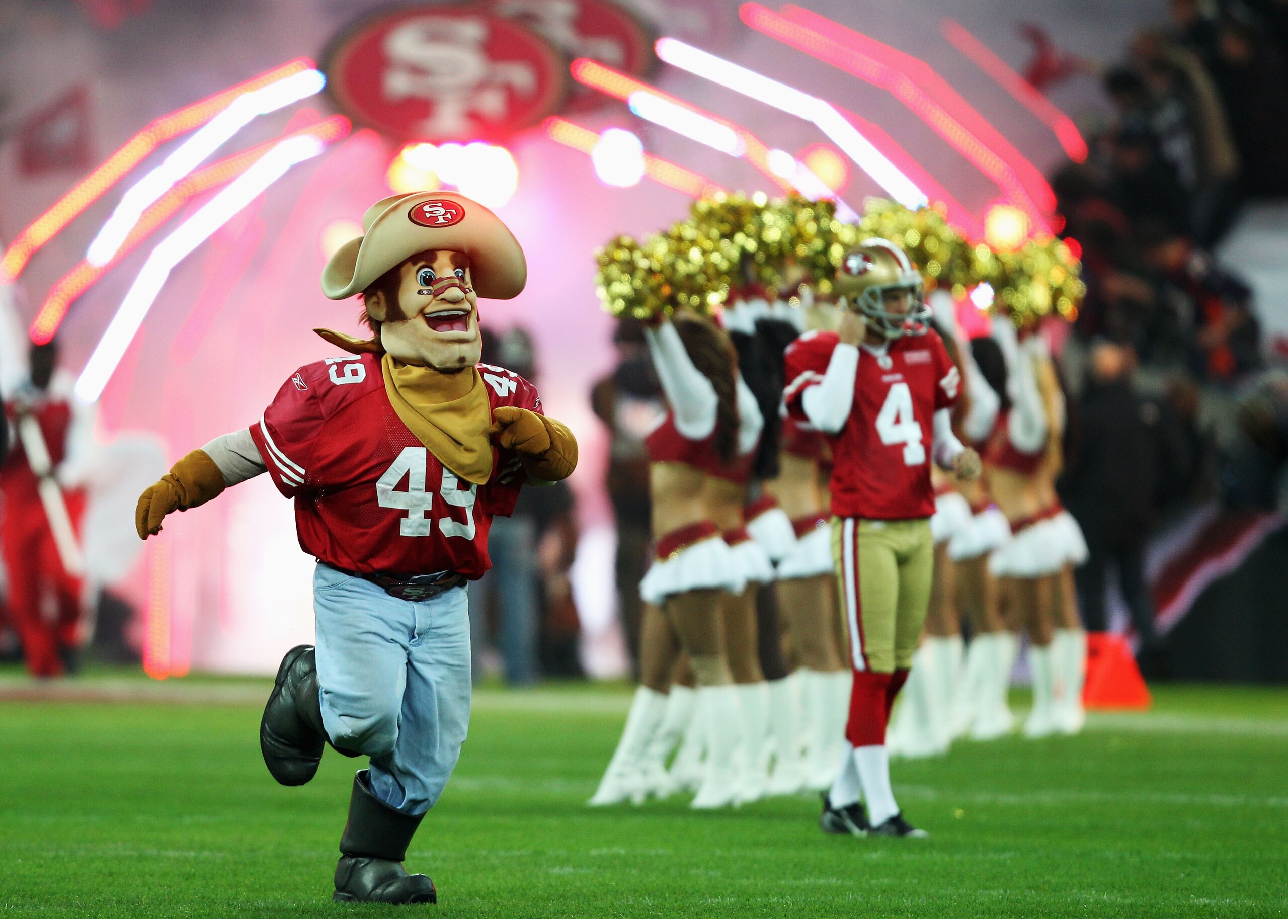 LONDON, ENGLAND - OCTOBER 31:  San Francisco 49ers mascot emerges from the tunnel before the NFL International Series match between Denver Broncos and San Francisco 49ers at Wembley Stadium on October 31, 2010 in London, England. This is the fourth occasi