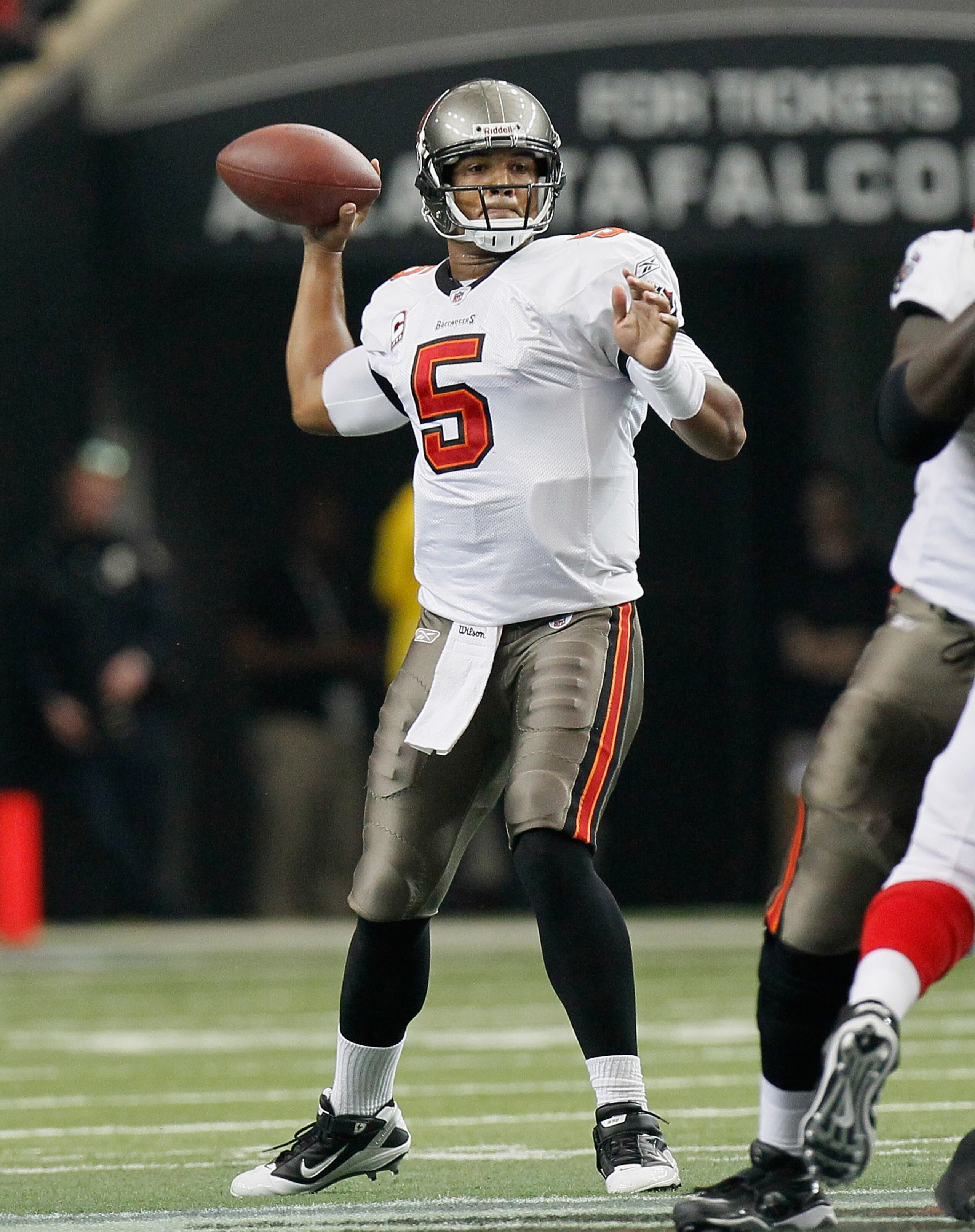 ATLANTA - NOVEMBER 07: Quarterback Josh Freeman #5 of the Tampa Bay Buccaneers against the Atlanta Falcons at Georgia Dome on November 7, 2010 in Atlanta, Georgia. (Photo by Kevin C. Cox/Getty Images) ATLANTA - NOVEMBER 07: Quarterback Josh Freeman #5 of the Tampa Bay Buccaneers against the Atlanta Falcons at Georgia Dome on November 7, 2010 in Atlanta, Georgia. (Photo by Kevin C. Cox/Getty Images)