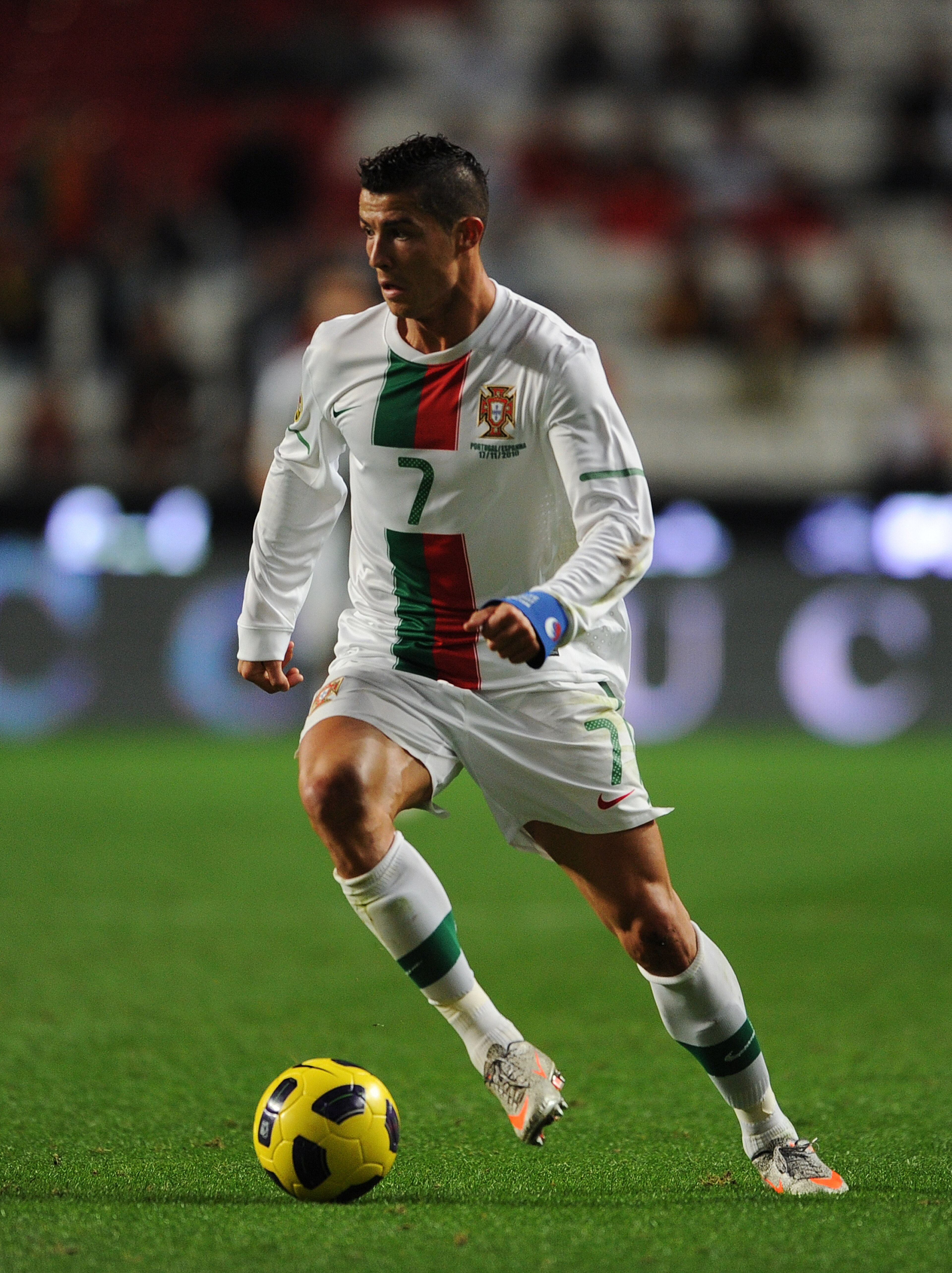 LISBON, PORTUGAL - NOVEMBER 17:  Cristiano Ronaldo of Portugal controls the ball during the International Friendly match between Portugal and Spain at the Estadio da Luz on November 17, 2010 in Lisbon, Portugal.  (Photo by Jasper Juinen/Getty Images)