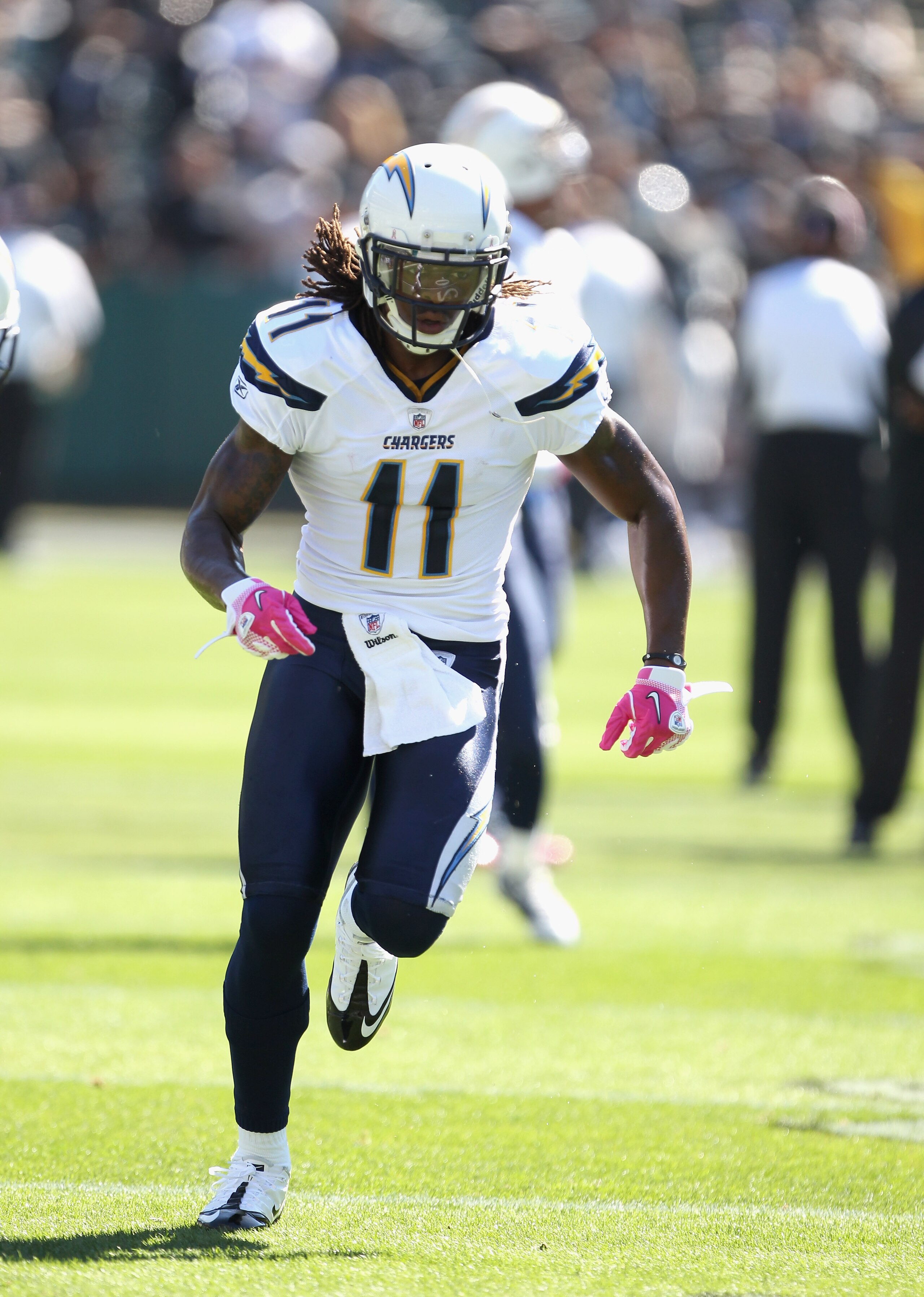 OAKLAND, CA - OCTOBER 10: Legedu Naanee #11 of the San Diego Chargers warms up before their game against the Oakland Raiders at Oakland-Alameda County Coliseum on October 10, 2010 in Oakland, California. (Photo by Ezra Shaw/Getty Images) OAKLAND, CA - OCTOBER 10: Legedu Naanee #11 of the San Diego Chargers warms up before their game against the Oakland Raiders at Oakland-Alameda County Coliseum on October 10, 2010 in Oakland, California. (Photo by Ezra Shaw/Getty Images)