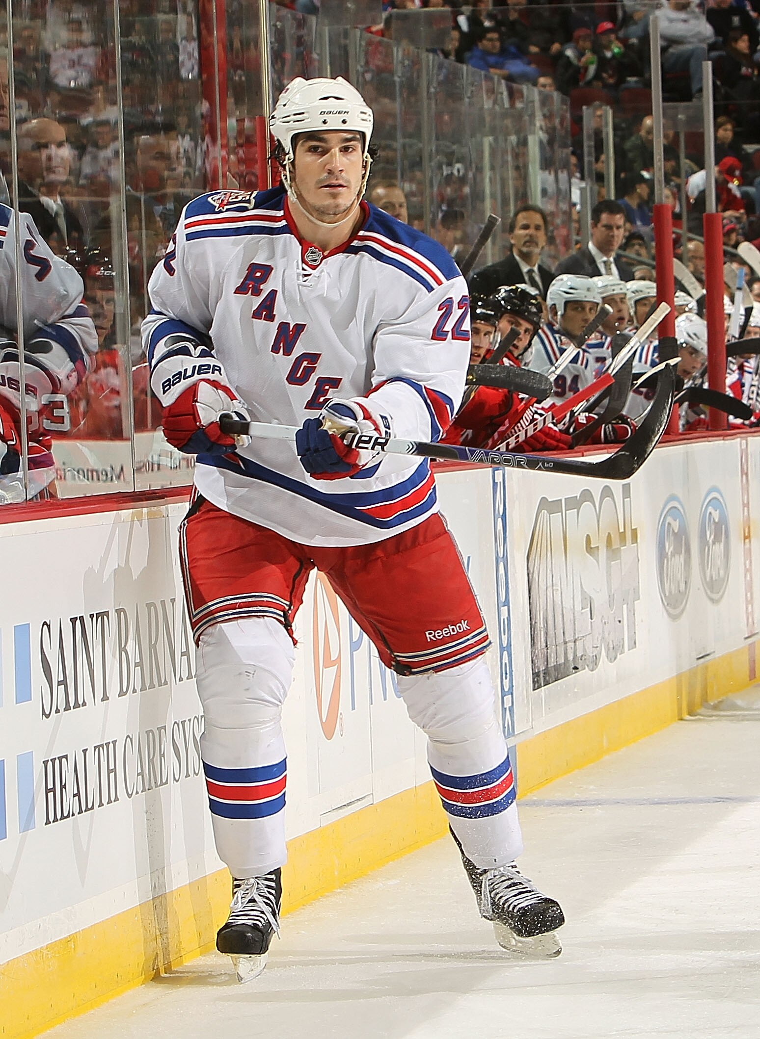 NEWARK, NJ - NOVEMBER 05:  Brian Boyle #22 of the New York Rangers against the New Jersey Devils at the Prudential Center on November 5, 2010 in Newark, New Jersey.  (Photo by Nick Laham/Getty Images)