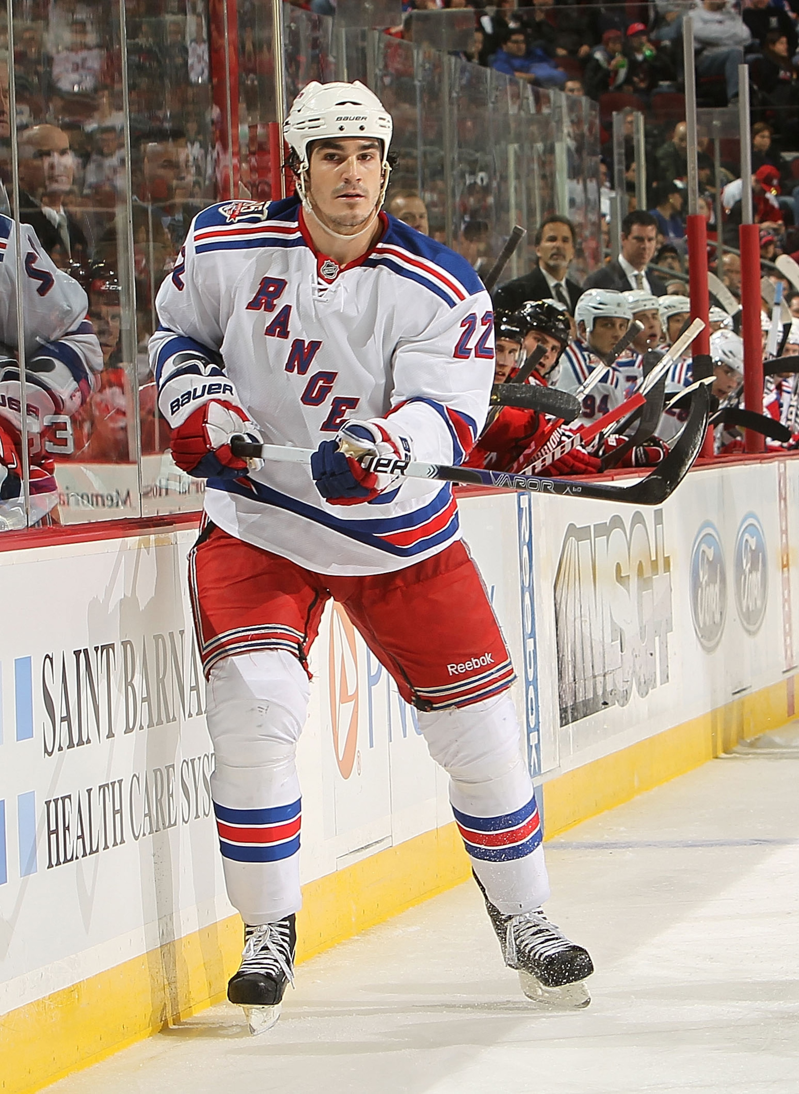 NEWARK, NJ - NOVEMBER 05:  Brian Boyle #22 of the New York Rangers against the New Jersey Devils at the Prudential Center on November 5, 2010 in Newark, New Jersey.  (Photo by Nick Laham/Getty Images)