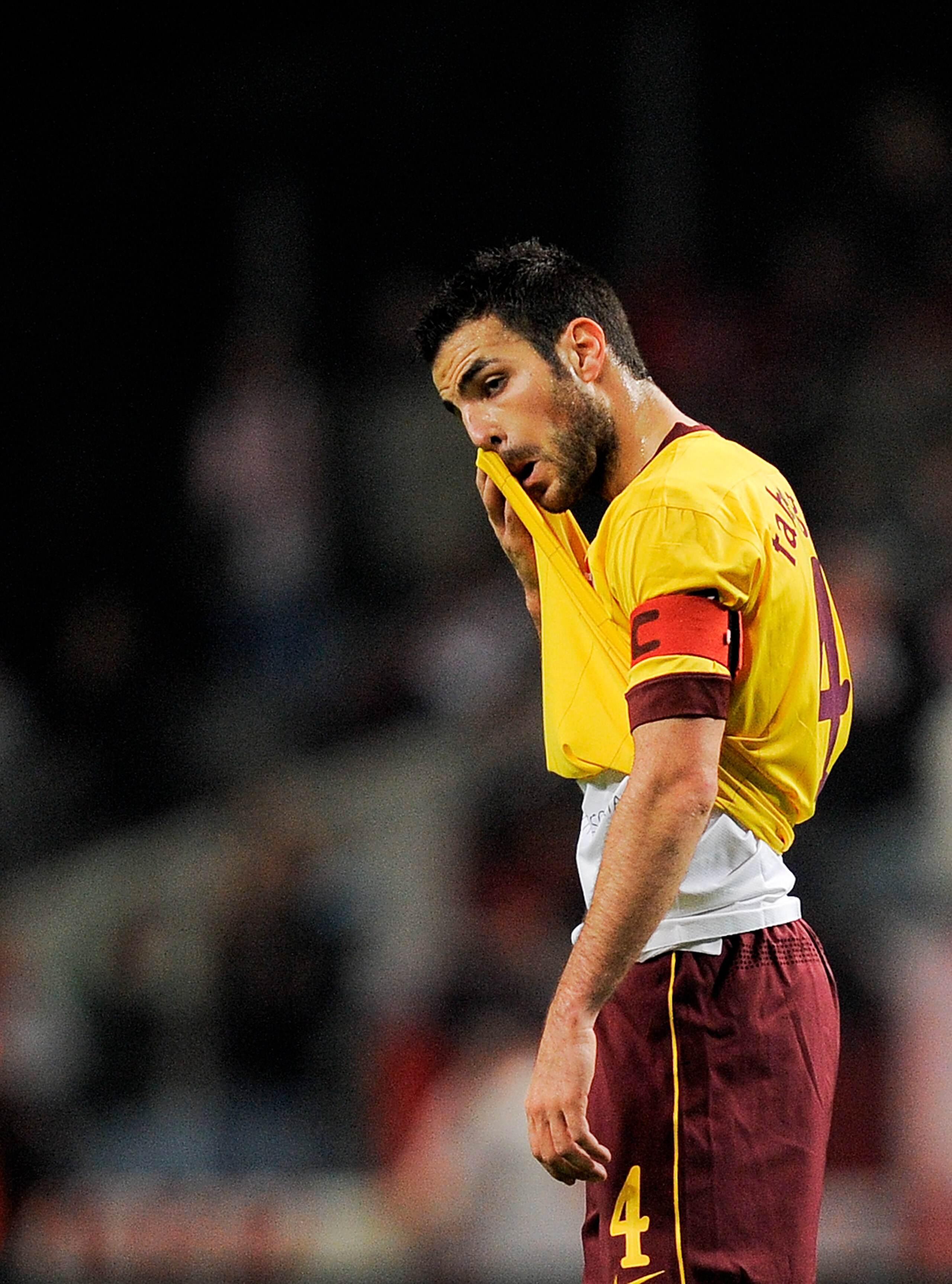 BRAGA, PORTUGAL - NOVEMBER 23:  Cesc Fabregas of Arsenal reacts during the UEFA Champions League Group H match between SC Braga and Arsenal at Estadio Municipal de Braga on November 23, 2010 in Braga, Portugal. SC Braga won the match 2-0.  (Photo by David