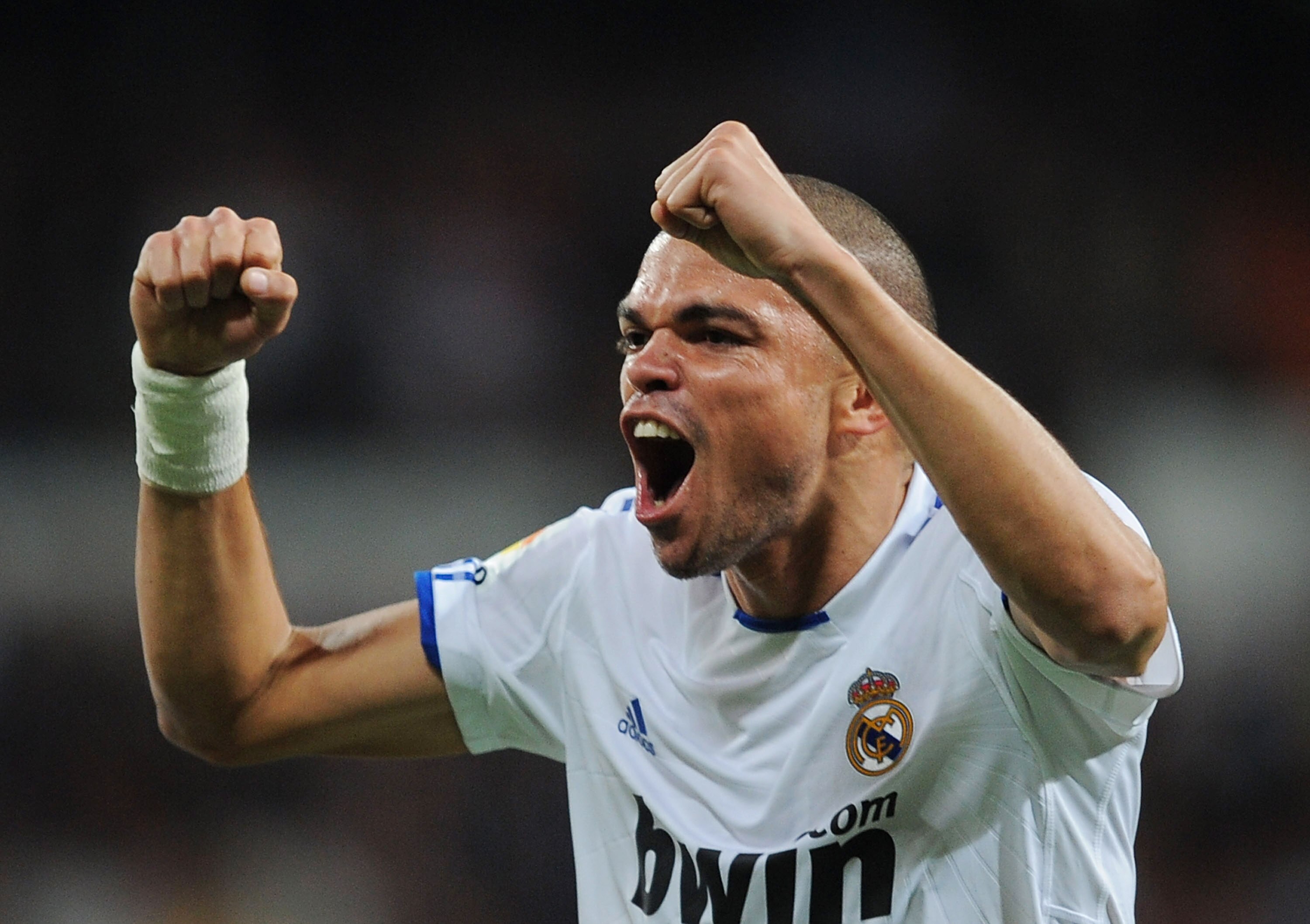 MADRID, SPAIN - NOVEMBER 07:  Pepe of Real Madrid celebrates after his side scored their first goal during the La Liga match between Real Madrid and Atletico Madrid at Estadio Santiago Bernabeu on November 7, 2010 in Madrid, Spain.  (Photo by Denis Doyle/