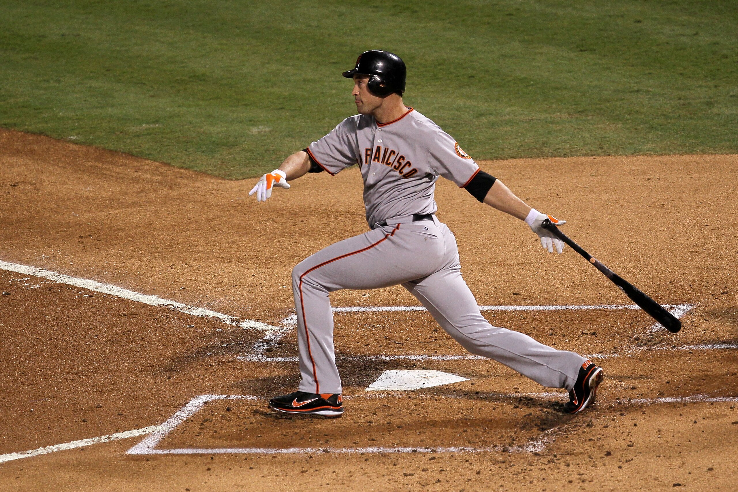ARLINGTON, TX - NOVEMBER 01:  Pat Burrell of the San Francisco Giants bats against the Texas Rangers in Game Five of the 2010 MLB World Series at Rangers Ballpark in Arlington on November 1, 2010 in Arlington, Texas.  (Photo by Stephen Dunn/Getty Images)