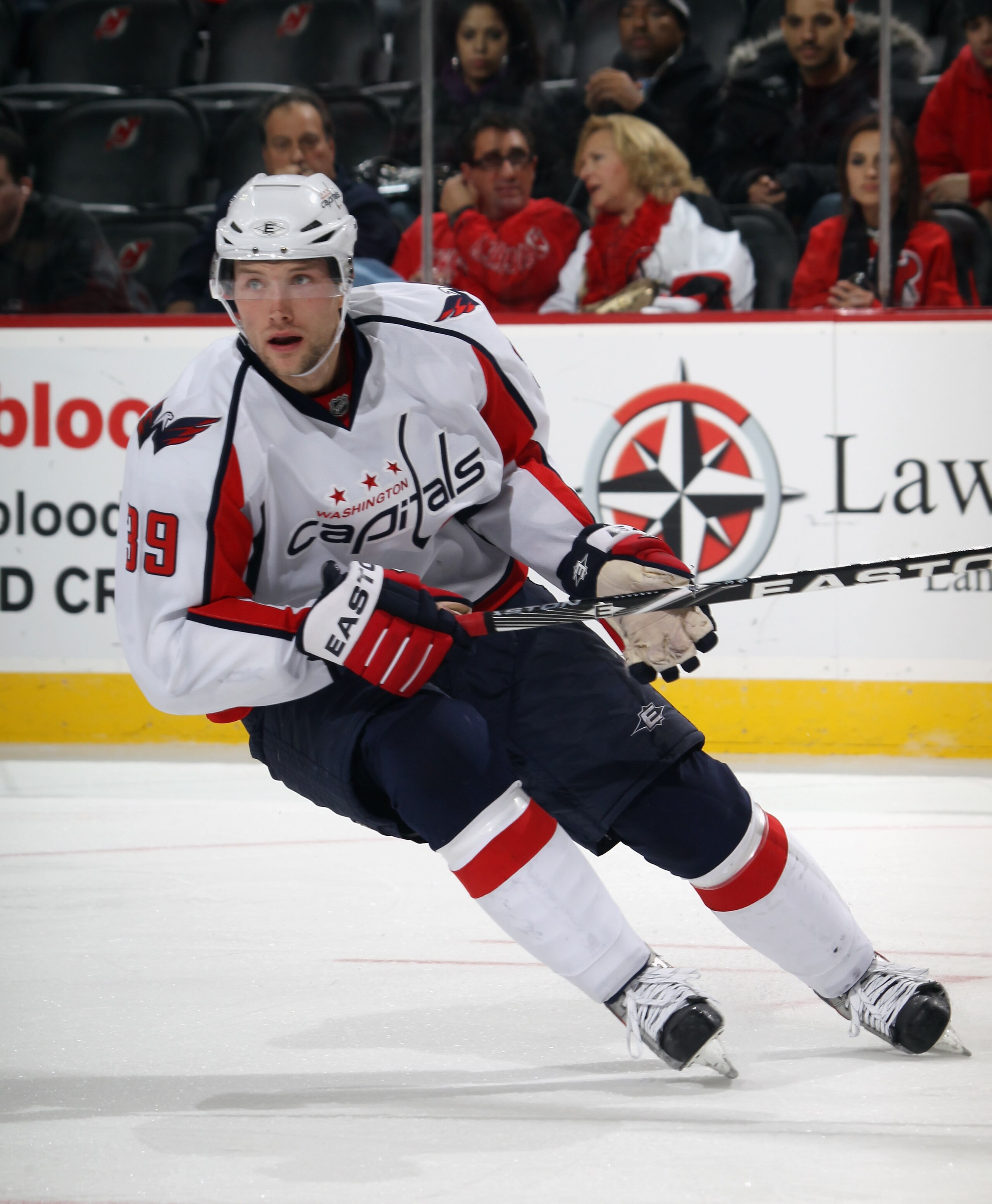 NEWARK, NJ - NOVEMBER 22:  David Steckel #39 of the Washington Capitals skates against the New Jersey Devils at the Prudential Center on November 22, 2010 in Newark, New Jersey. The Devils defeated the Capitals 5-0.  (Photo by Bruce Bennett/Getty Images)