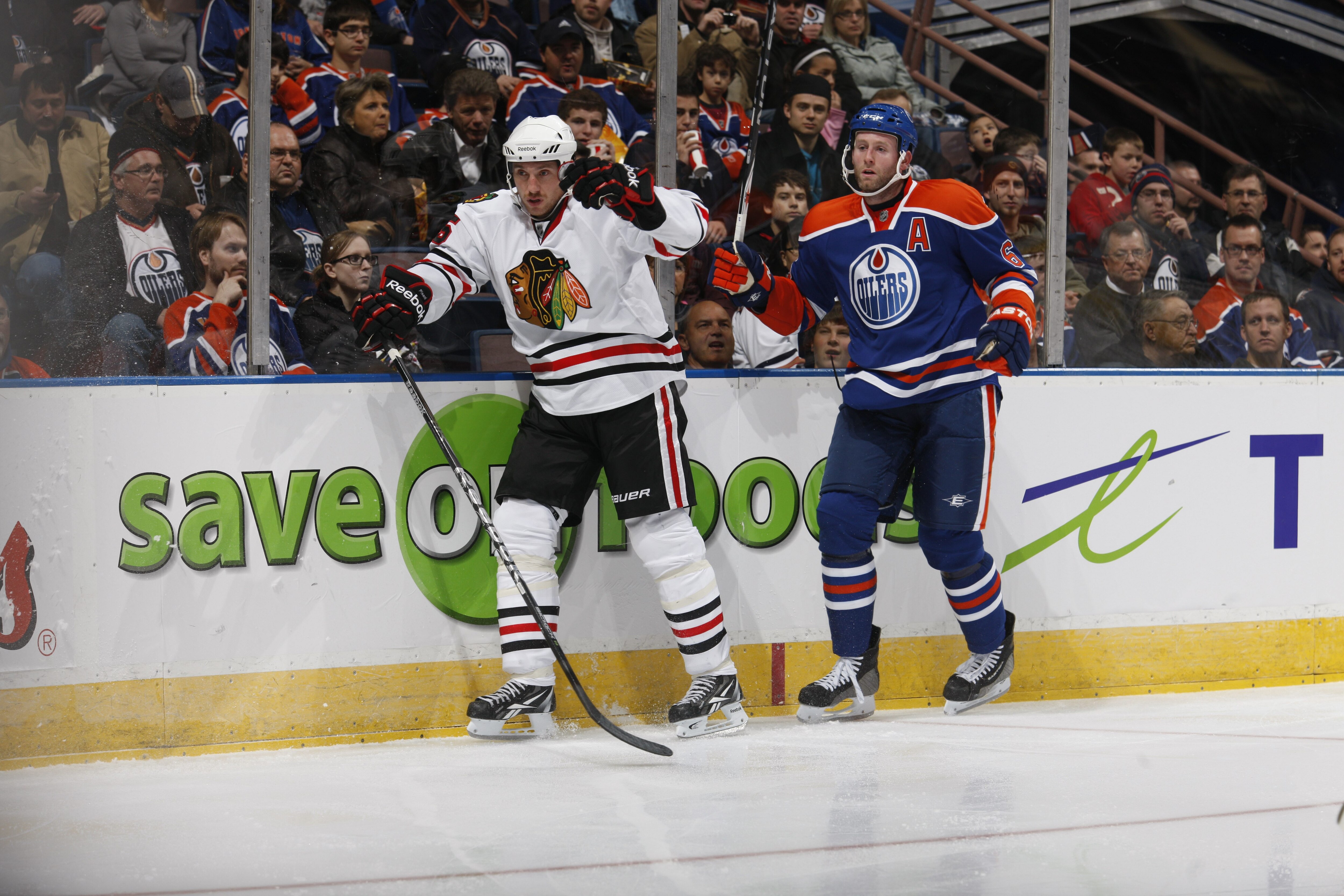 EDMONTON, CANADA - NOVEMBER 17: Ryan Whitney #6 of the Edmonton Oilers skates against the Chicago Black Hawks on November 17, 2010 at Rexall Place in Edmonton, Alberta, Canada. (Photo by Dale MacMillan/Getty Images)