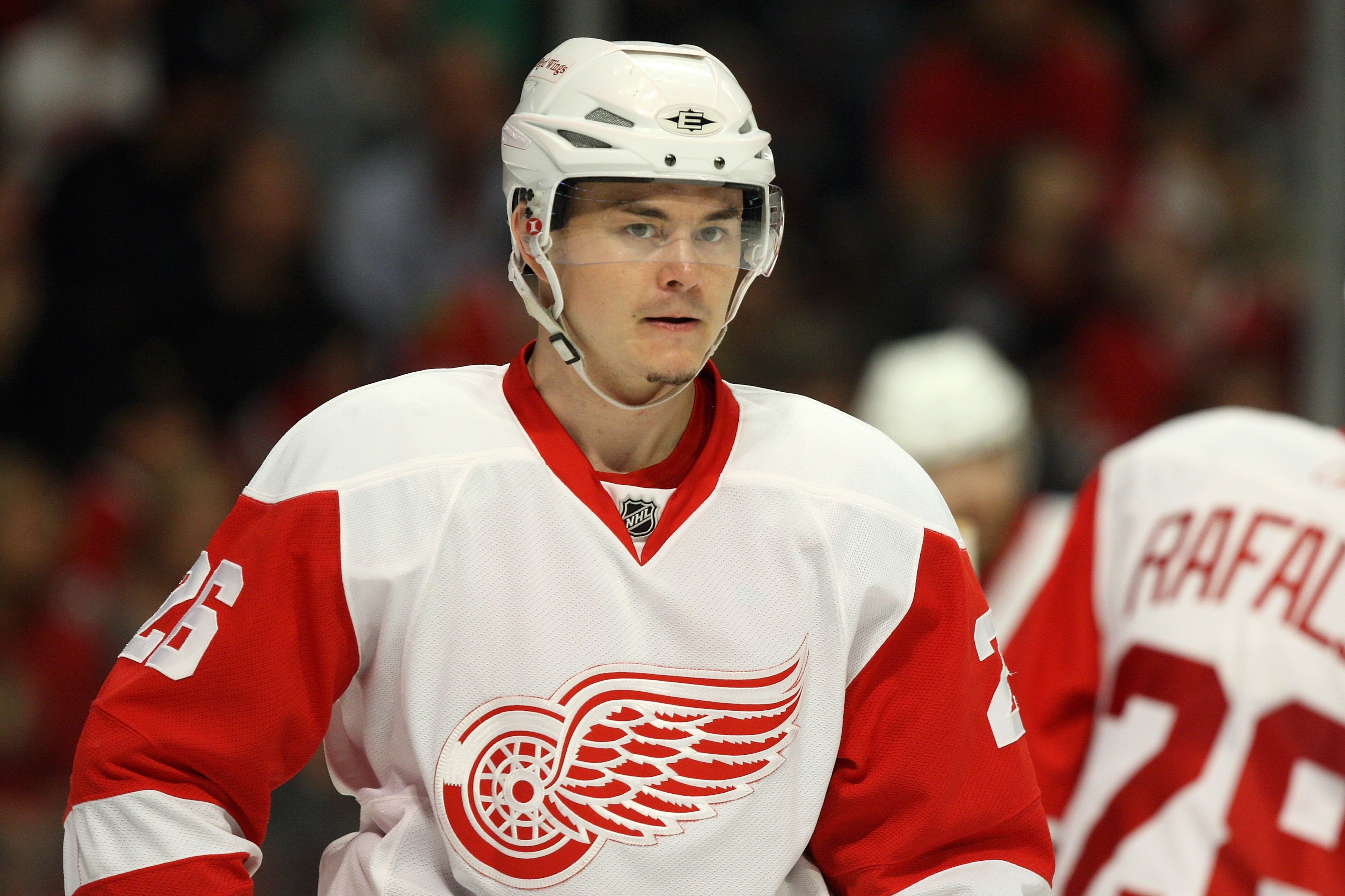 CHICAGO - MAY 24:  Jiri Hudler #26 of the Detroit Red Wings looks on against the Chicago Blackhawks during Game Four of the Western Conference Championship Round of the 2009 Stanley Cup Playoffs on May 24, 2009 at the United Center in Chicago, Illinois. T