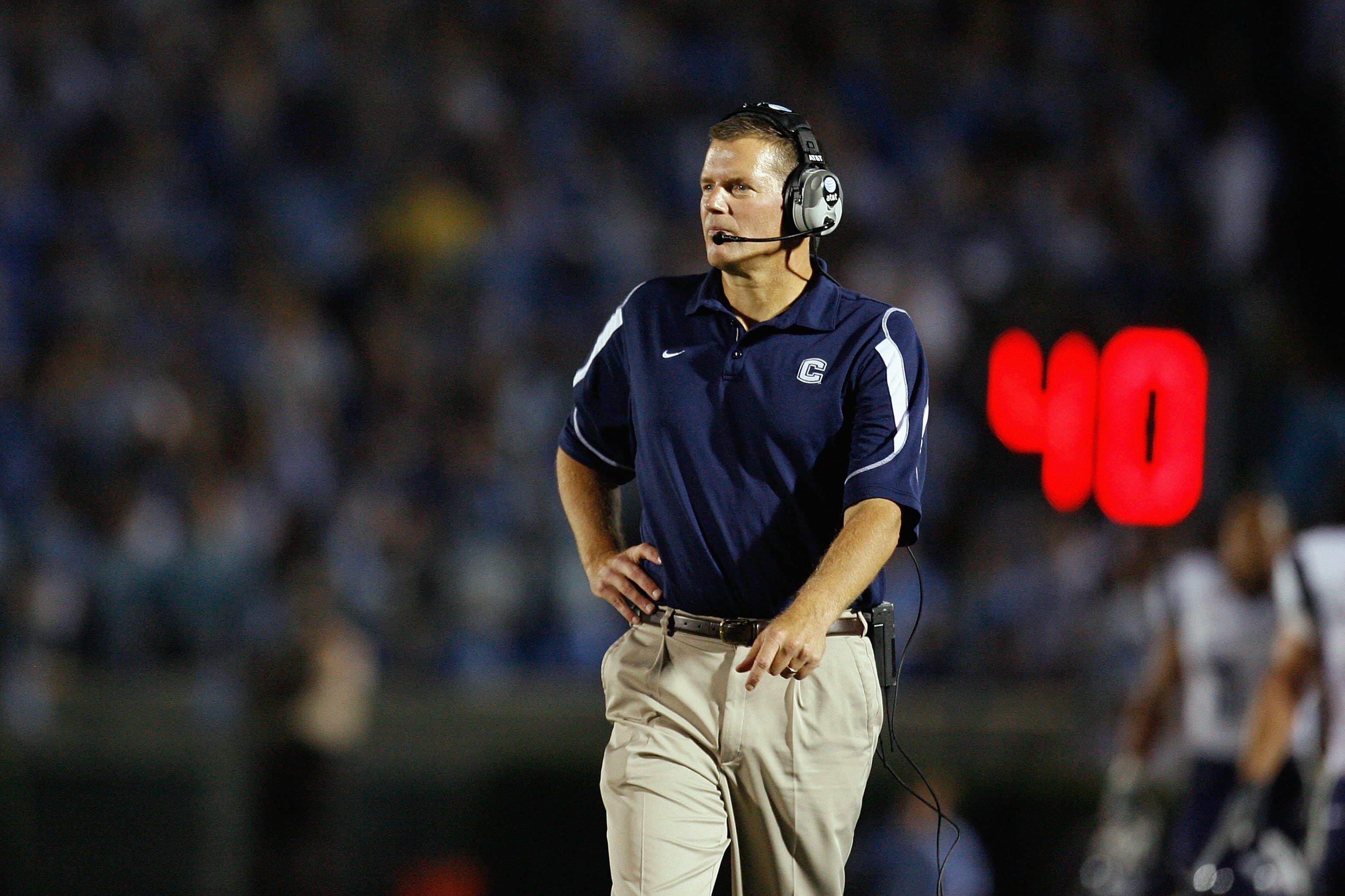 CHAPEL HILL, NC - OCTOBER 4:  Head coach Randy Edsall of the Connecticut Huskies looks on during the game against the North Carolina Tar Heels at Kenan Stadium on October 4, 2008 in Chapel Hill, North Carolina.  (Photo by Kevin C. Cox/Getty Images)