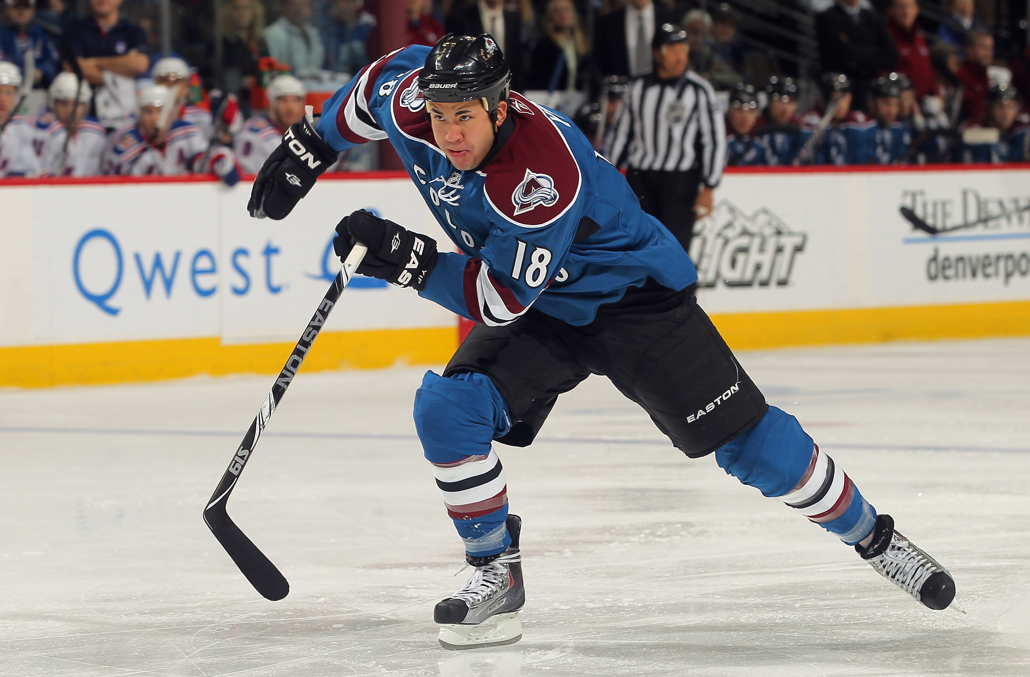 DENVER - NOVEMBER 19:  Brandon Yip #18 of the Colorado Avalanche skates against the New York Rangers at the Pepsi Center on November 19, 2010 in Denver, Colorado. The Avalanche defeated the Rangers 5-1.  (Photo by Doug Pensinger/Getty Images)