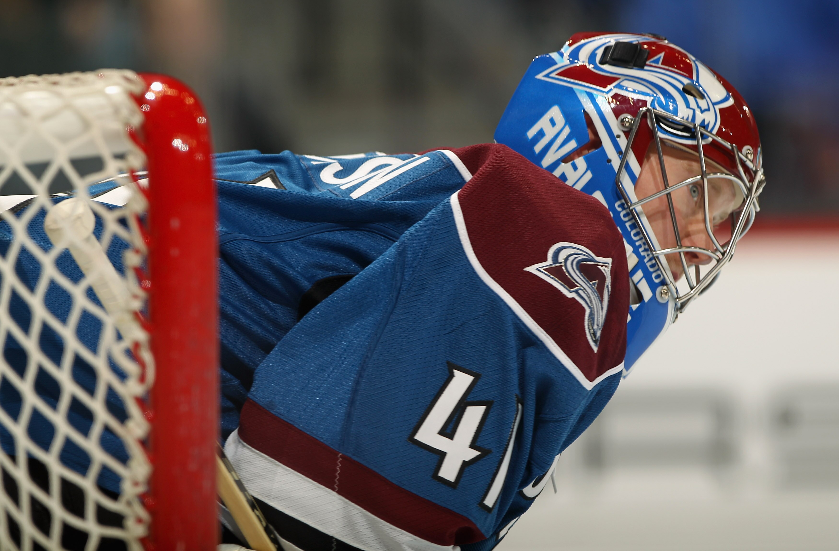 DENVER - NOVEMBER 19:  Goalie Craig Anderson #41 of the Colorado Avalanche defends the goal against the New York Rangers at the Pepsi Center on November 19, 2010 in Denver, Colorado. The game was Anderson's first game back after missing 10 games due to in