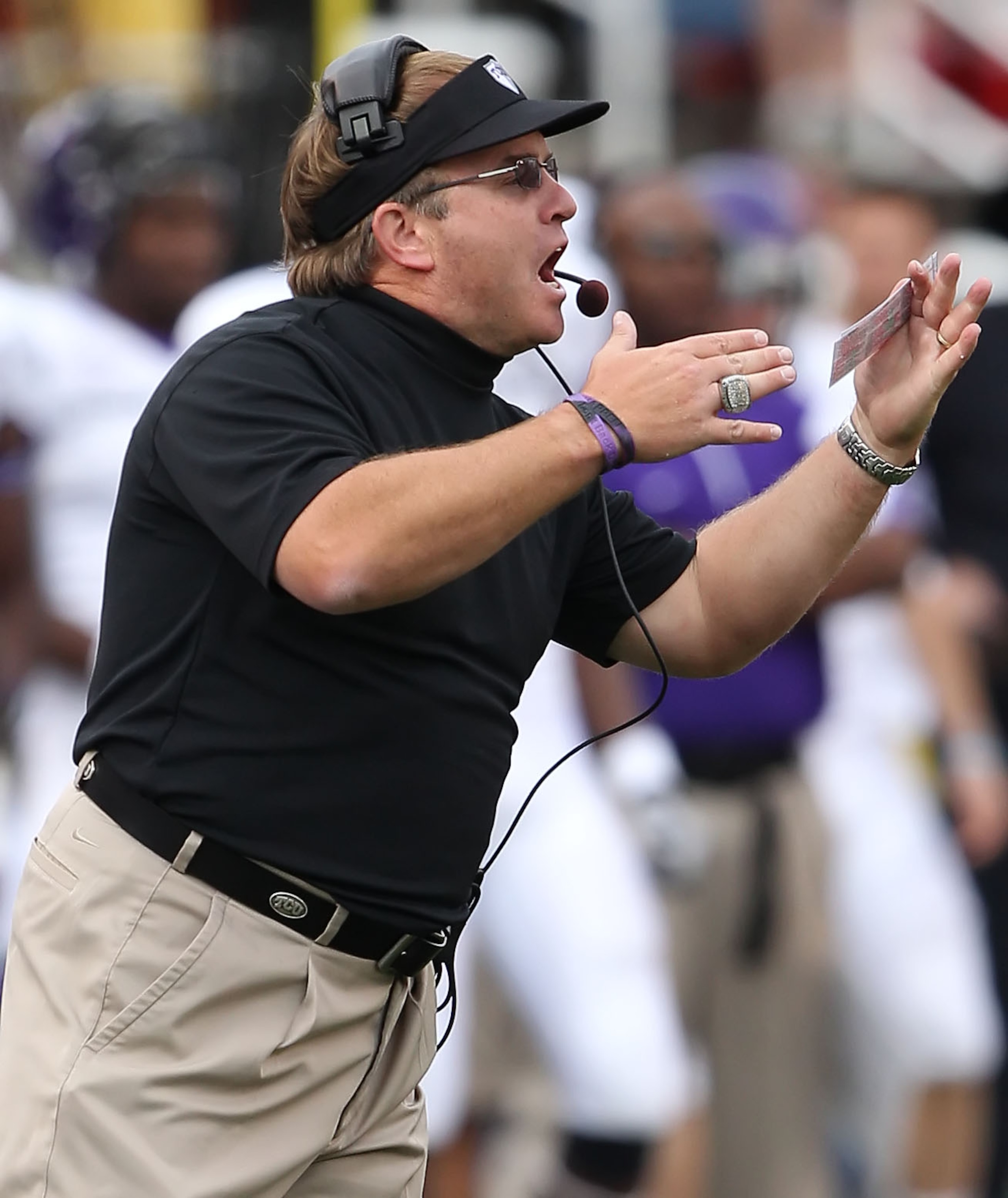 SALT LAKE CITY, UT - NOVEMBER 6: Head coach Gary Patterson of the TCU Horned Frogs calls a play against the Utah Utes during the second half of an NCAA Football game November 6, 2010 at Rice-Eccles Stadium in Salt Lake City, Utah. TCU Beat Utah 47-7.  (Ph