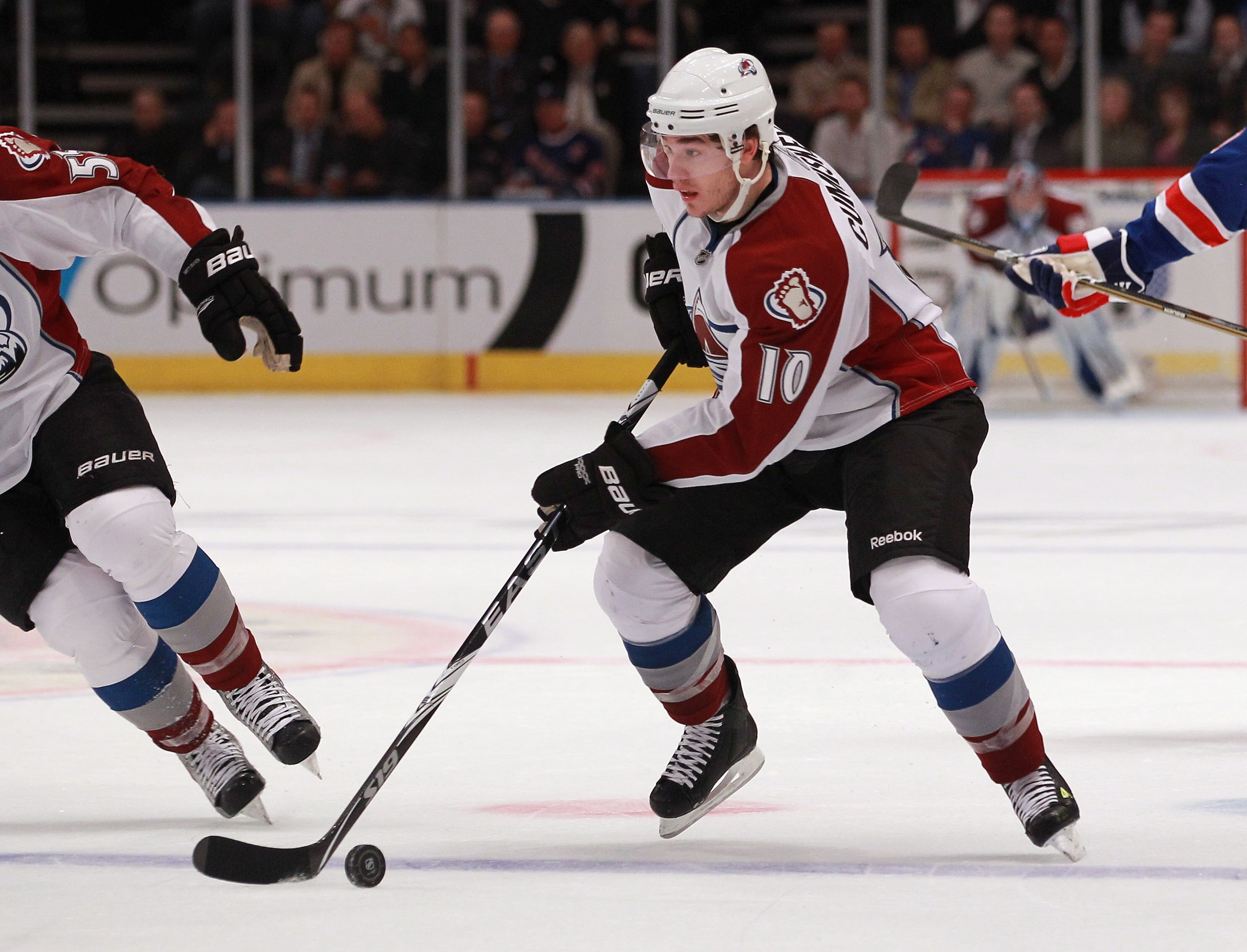 NEW YORK - OCTOBER 18: Kyle Cumiskey #10 of the Colorado Avalanche skates against the New York Rangers at Madison Square Garden on October 18, 2010 in New York City.  (Photo by Bruce Bennett/Getty Images)