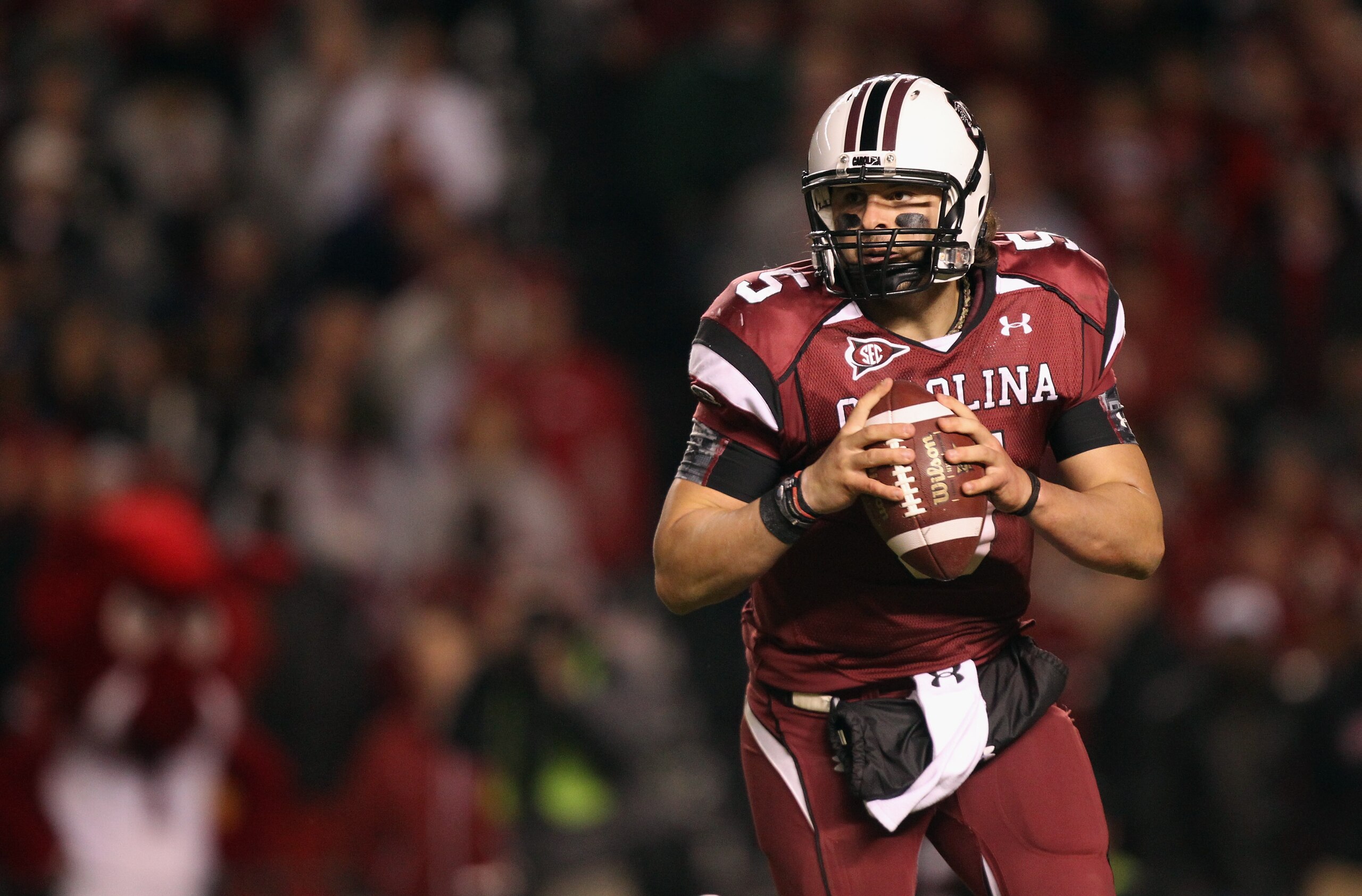 COLUMBIA, SC - NOVEMBER 06: Stephen Garcia #5 of the South Carolina Gamecocks drops back to pass against against the Arkansas Razorbacks during their game at Williams-Brice Stadium on November 6, 2010 in Columbia, South Carolina. (Photo by Streeter Leck COLUMBIA, SC - NOVEMBER 06: Stephen Garcia #5 of the South Carolina Gamecocks drops back to pass against against the Arkansas Razorbacks during their game at Williams-Brice Stadium on November 6, 2010 in Columbia, South Carolina. (Photo by Streeter Leck
