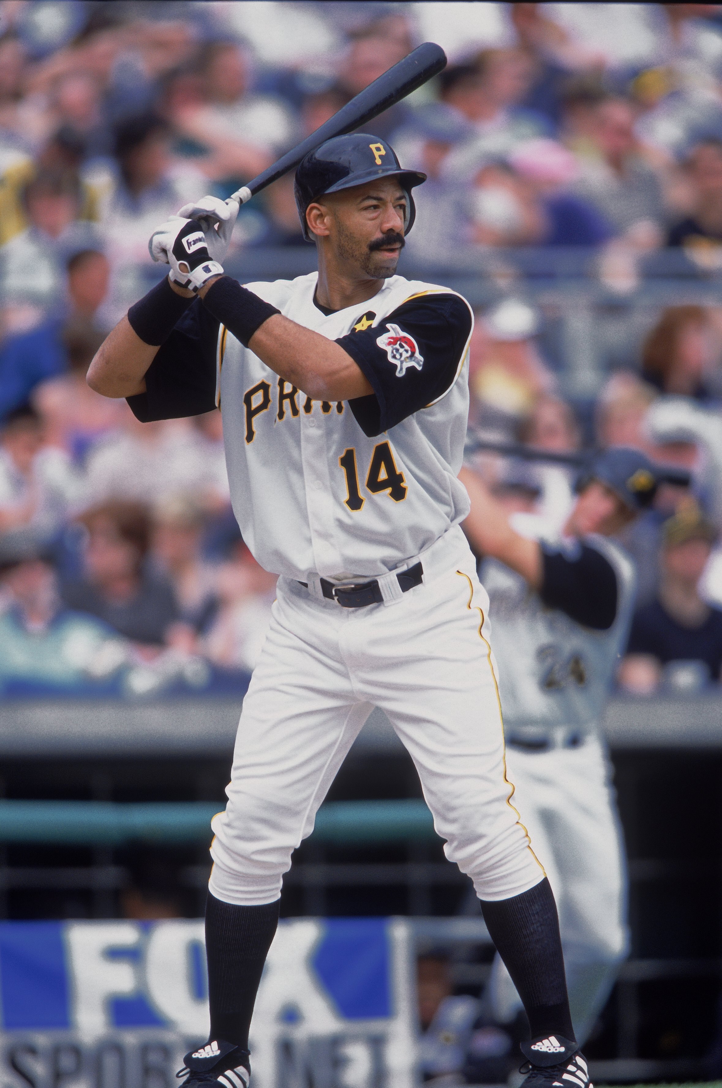 6 May 2001:  Derek Bell #14 of the Pittsuburgh Pirates at bat during the game against the Colorado Rockies at PNC Park in Pittsburgh, Pennsylvania. The Pirates defeated the Rockies 4-3.Mandatory Credit: Tom Pigeon  /Allsport