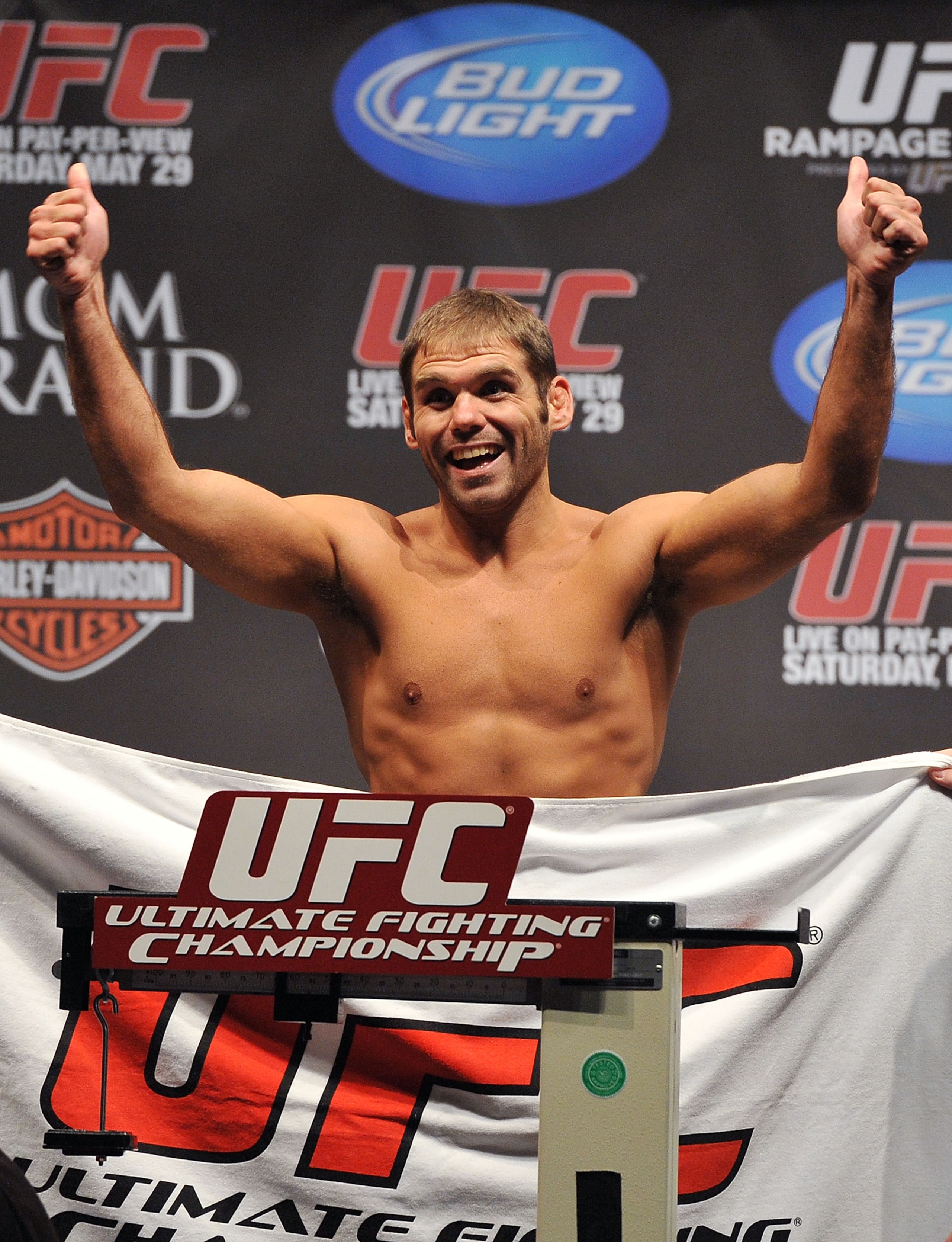 LAS VEGAS - MAY 28:  UFC fighter Aaron Riley  weighs in for his fight against UFC fighter Joe Brammer at UFC 114: Rampage versus Rashad at the Mandalay Bay Hotel on May 28, 2010 in Las Vegas, Nevada.  (Photo by Jon Kopaloff/Getty Images)