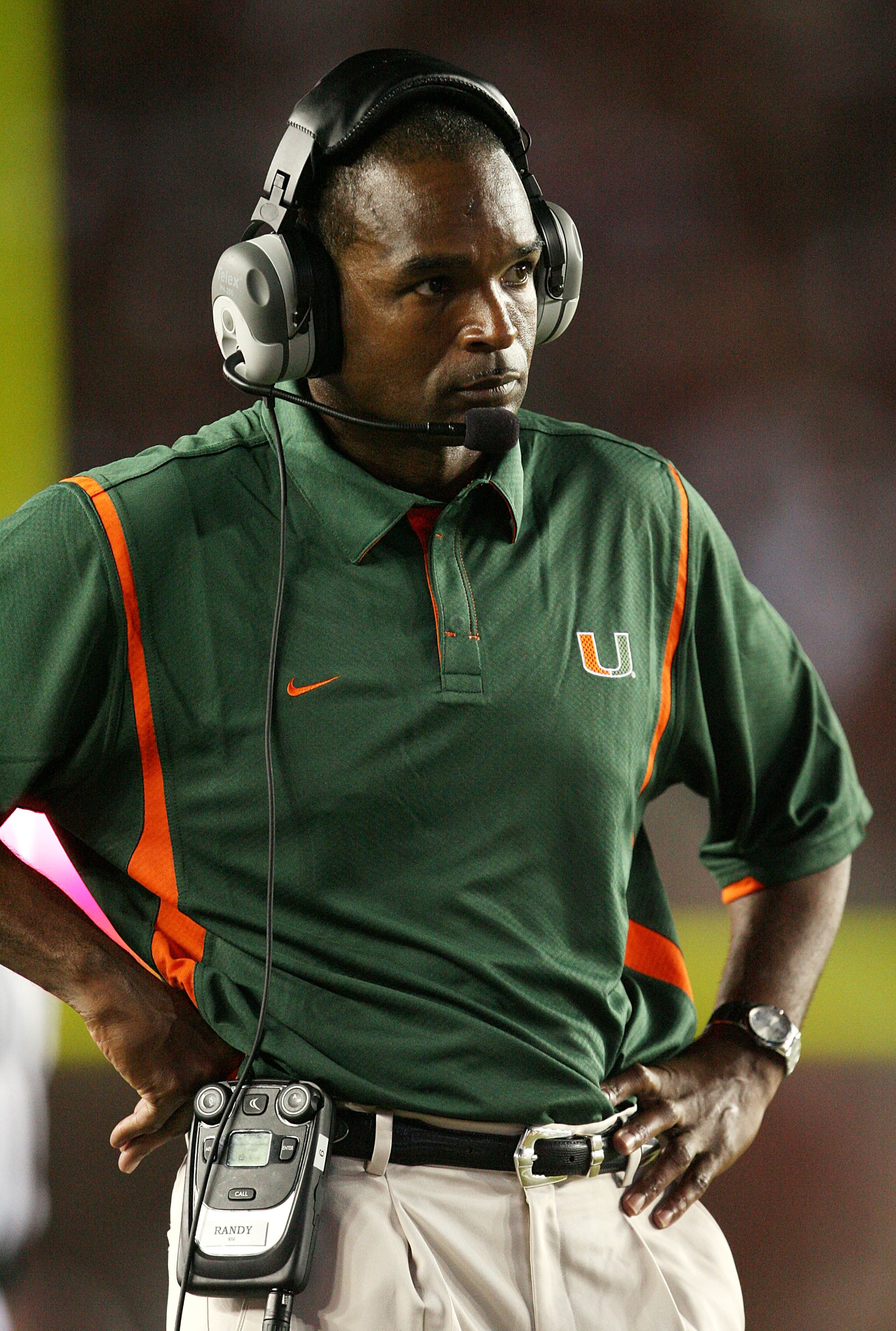 TALLAHASSEE, FL - SEPTEMBER 07: Head coach Randy Shannon of the Miami Hurricanes watches his team take on the Florida State Seminoles at Doak Campbell Stadium on September 7, 2009 in Tallahassee, Florida. Miami defeated Florida State 38-34. (Photo by Do TALLAHASSEE, FL - SEPTEMBER 07: Head coach Randy Shannon of the Miami Hurricanes watches his team take on the Florida State Seminoles at Doak Campbell Stadium on September 7, 2009 in Tallahassee, Florida. Miami defeated Florida State 38-34. (Photo by Do